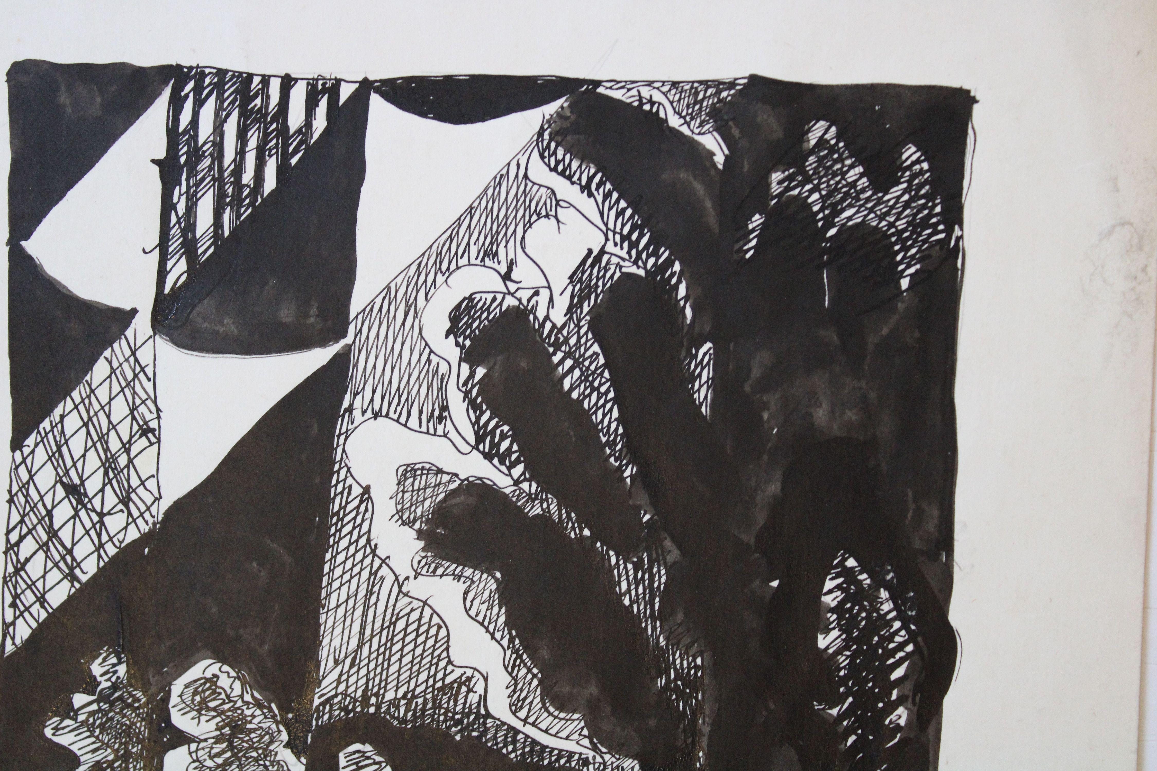 Landschaft. 1983, Papier, Tinte, 27x19 cm, Landschaft (Abstrakt), Print, von Dzidra Ezergaile