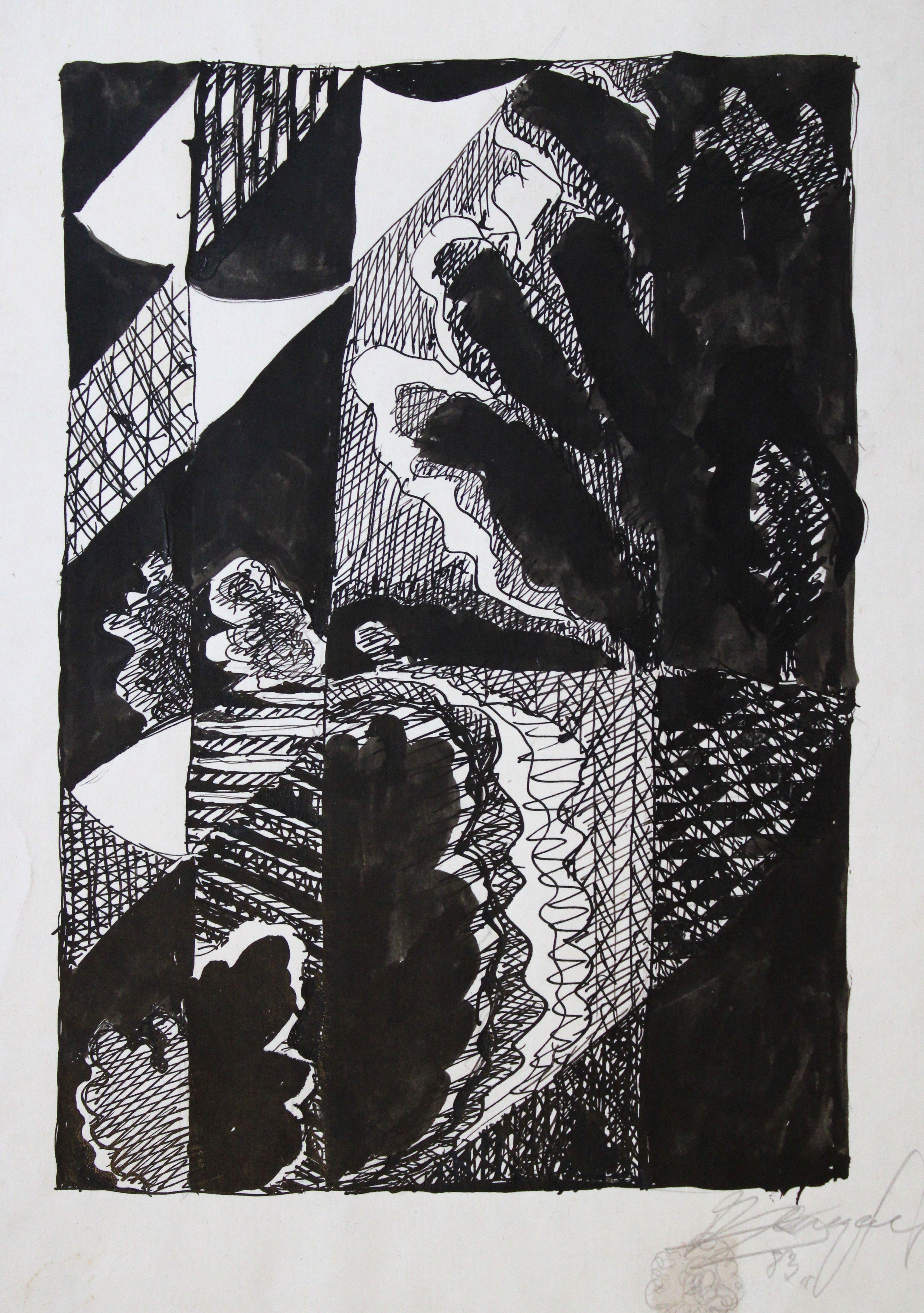 Dzidra Ezergaile Abstract Print – Landschaft. 1983, Papier, Tinte, 27x19 cm, Landschaft