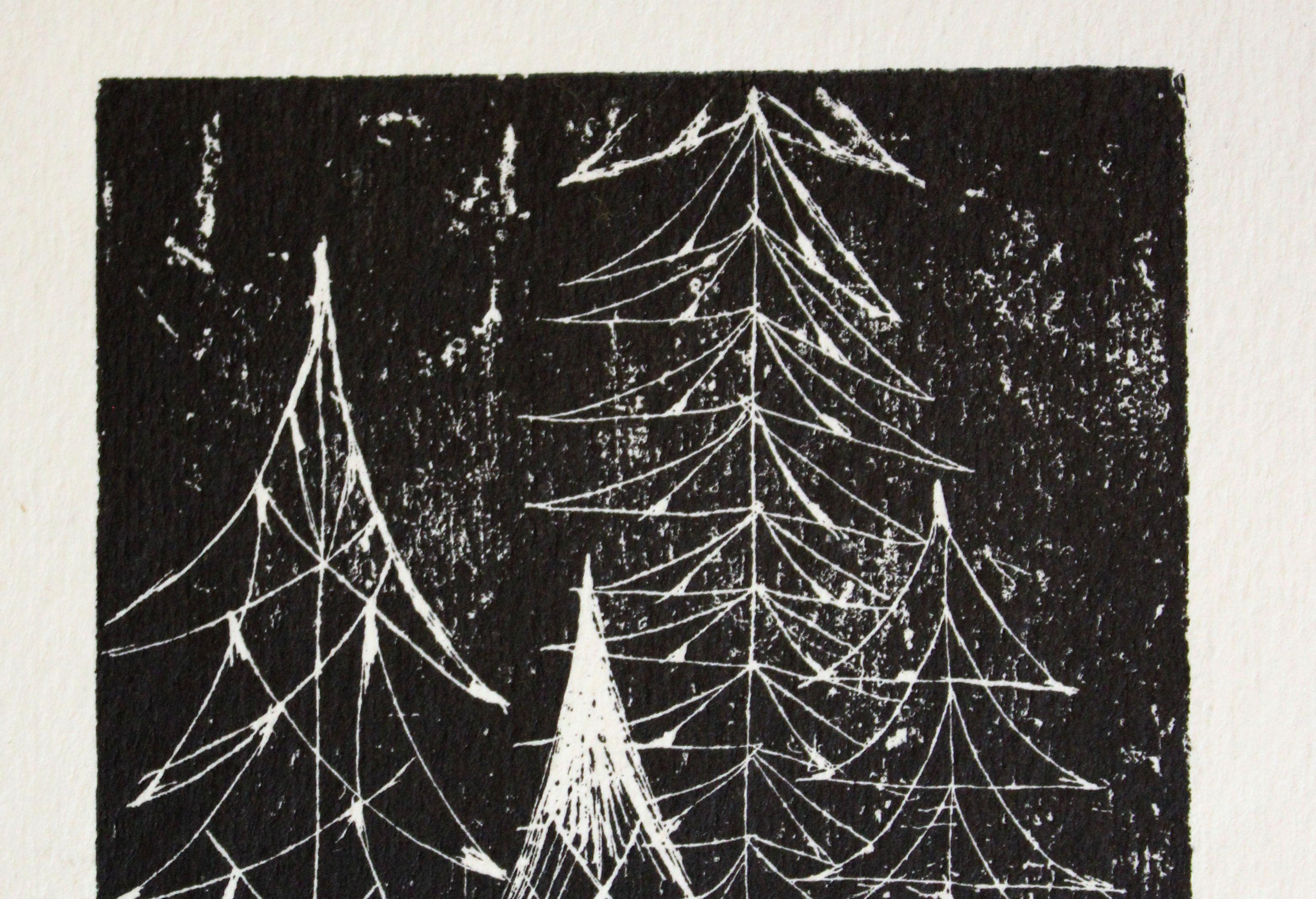 Spruce. 1967, paper, etching, 18x9 cm - Modern Print by Dzidra Ezergaile