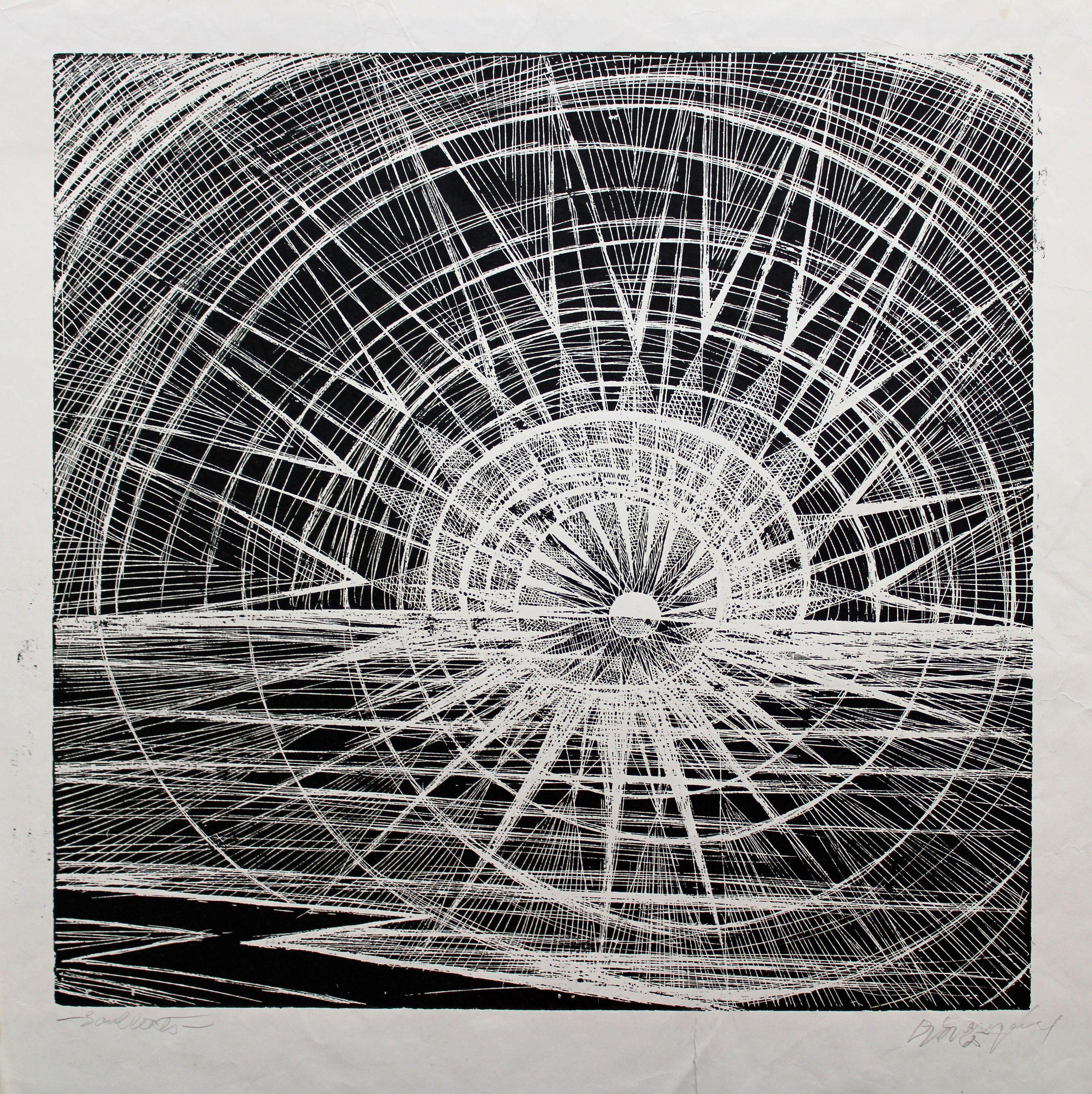 Sunrise. 1965, paper, etching, 53x52 cm - Print by Dzidra Ezergaile