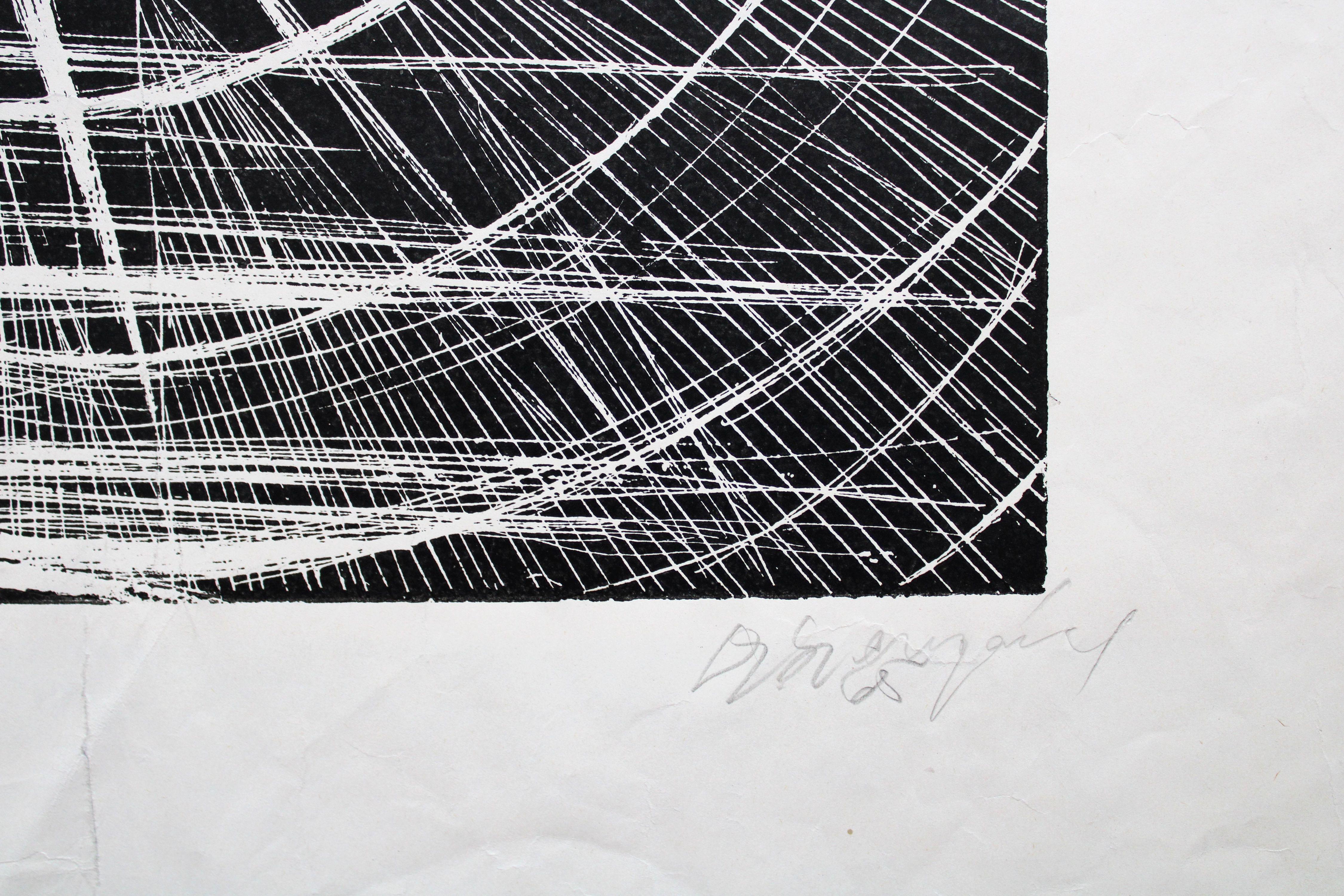 Sunrise. 1965, papier, gravure, 53 x52 cm - Abstrait Print par Dzidra Ezergaile
