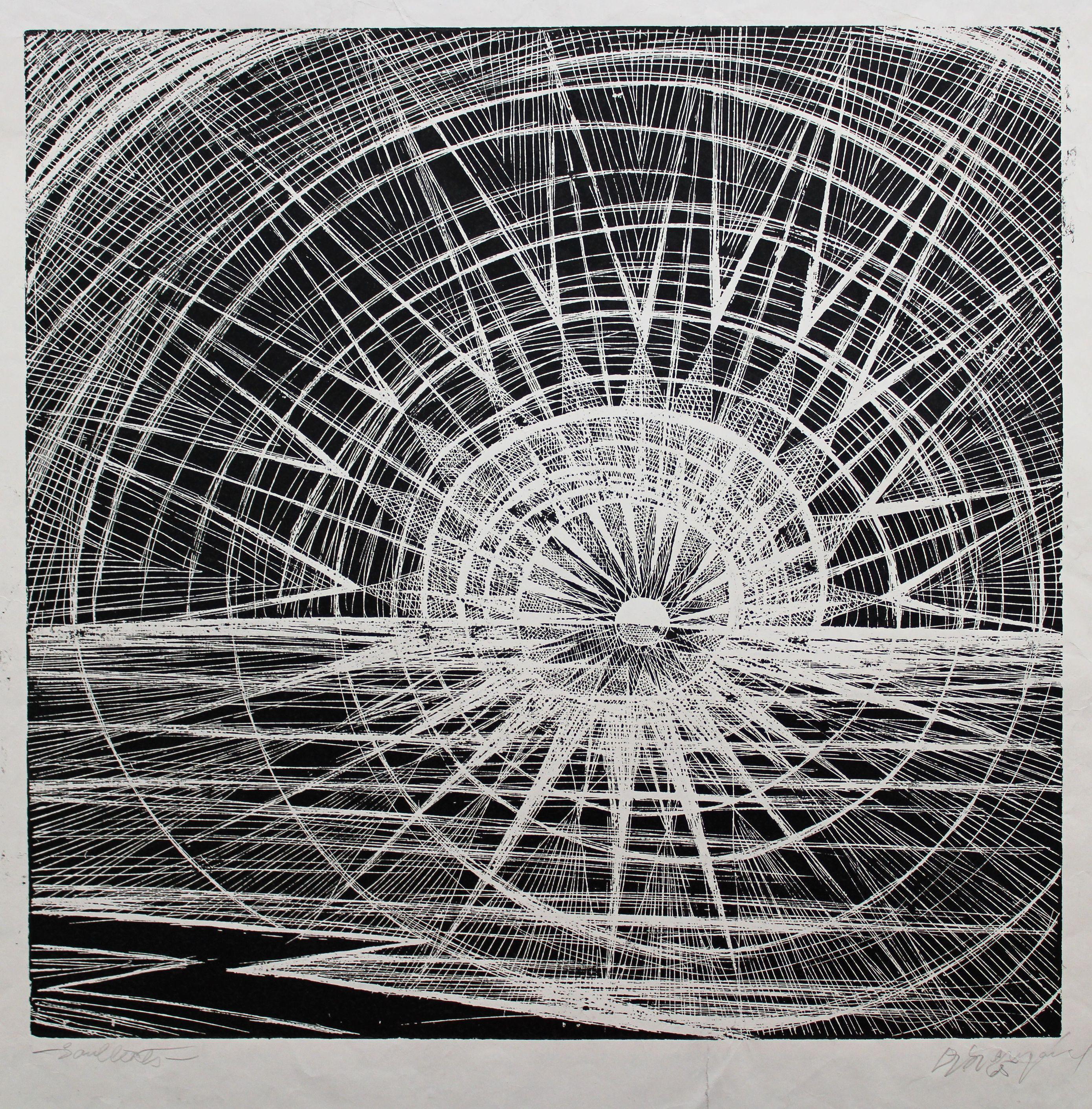 Landscape Print Dzidra Ezergaile - Sunrise. 1965, papier, gravure, 53 x52 cm