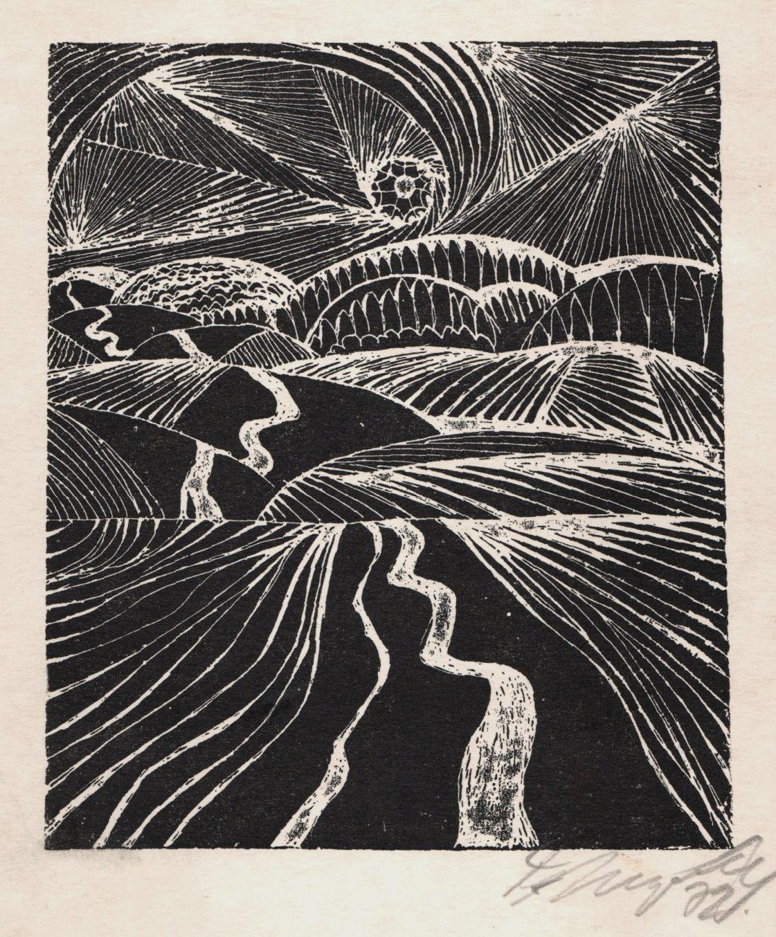 Dzidra Ezergaile Abstract Print - Up towards the sun. 1972, paper, lithography, 15x12.5 cm