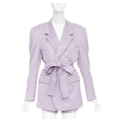 DZOJCHEN lavender purple satin double breasted belted blazer short set XS