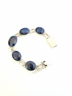 DZT Sterling Silver Blue Quartz Link Bracelet