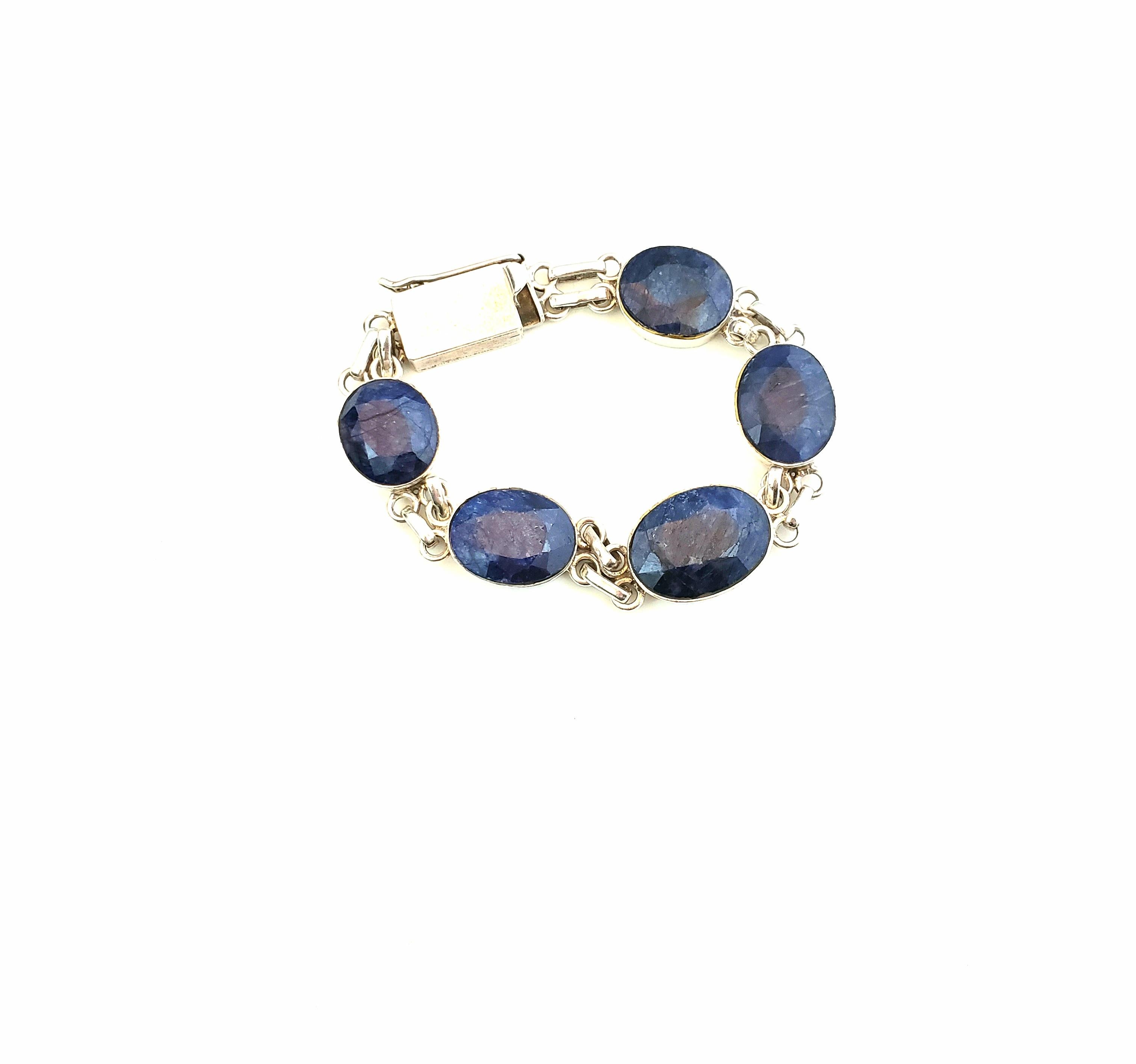 Oval Cut DZT Sterling Silver Blue Quartz Link Bracelet For Sale