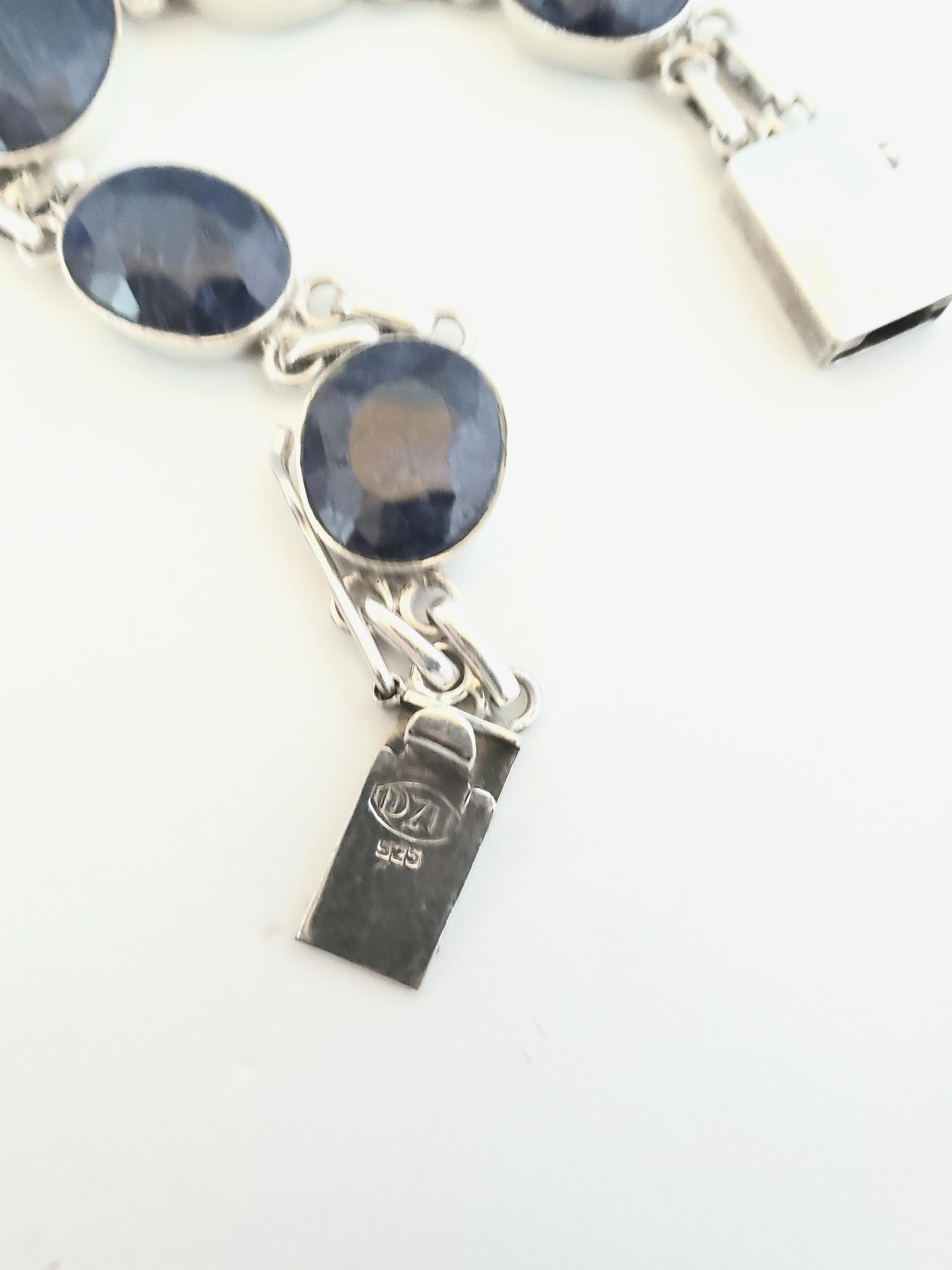 DZT Sterling Silver Blue Quartz Link Bracelet For Sale 1
