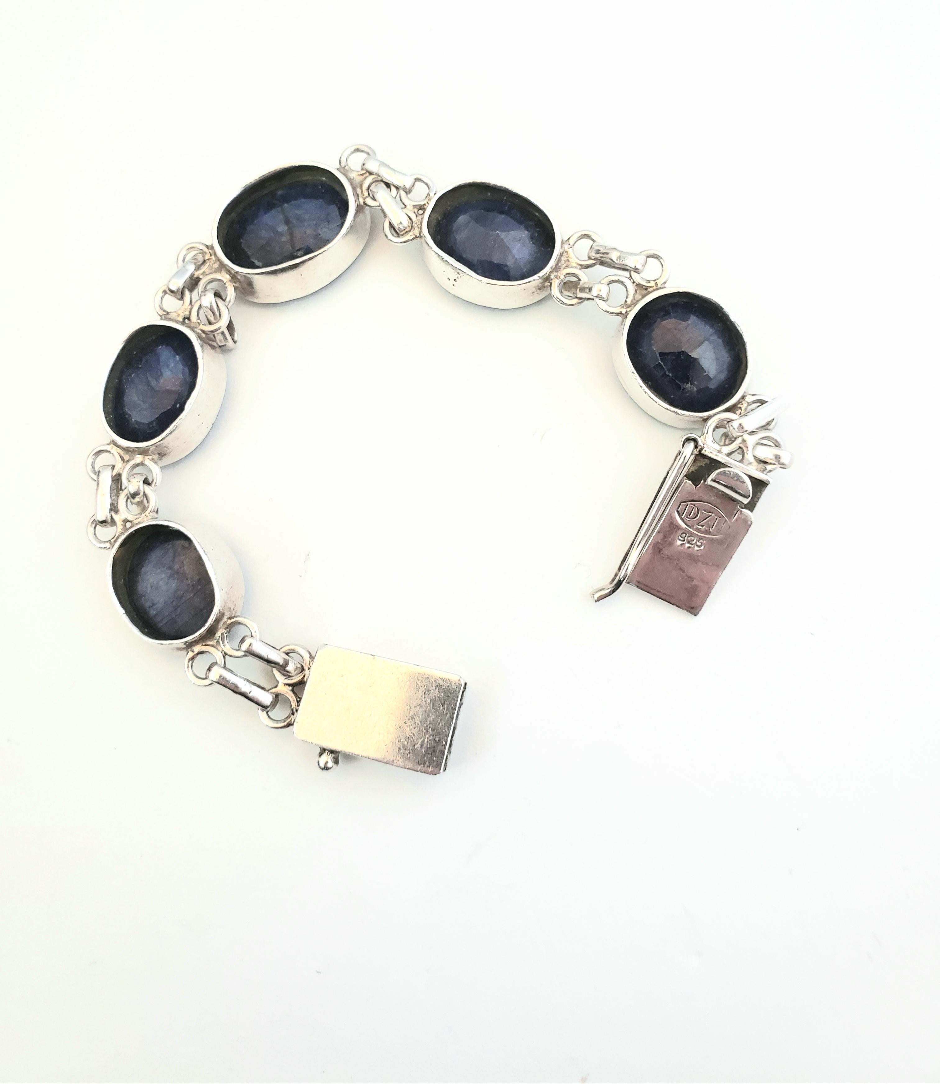 DZT Sterling Silver Blue Quartz Link Bracelet For Sale 2