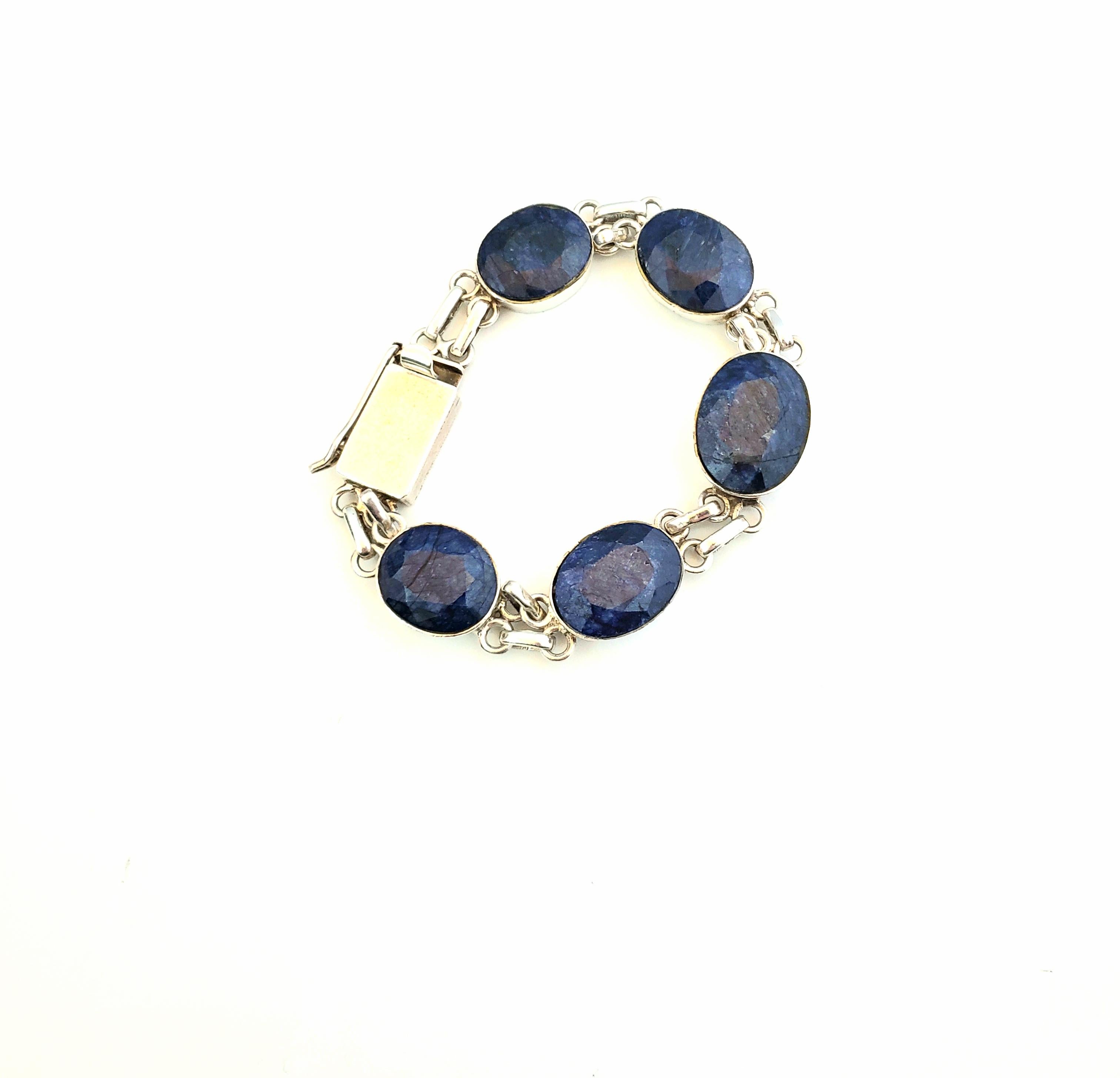 DZT Sterling Silver Blue Quartz Link Bracelet For Sale 3