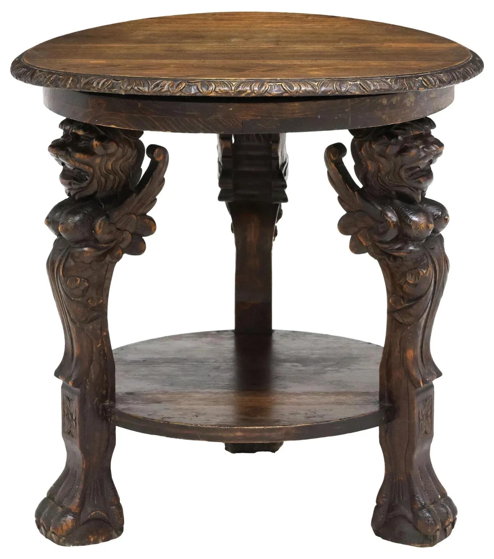 Unknown E. 1900s Antique Carved, Roundtop, Renaissance Revival. Occasional Table For Sale