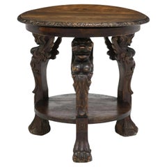 E. 1900s Antique Carved, Roundtop, Renaissance Revival. Occasional Table