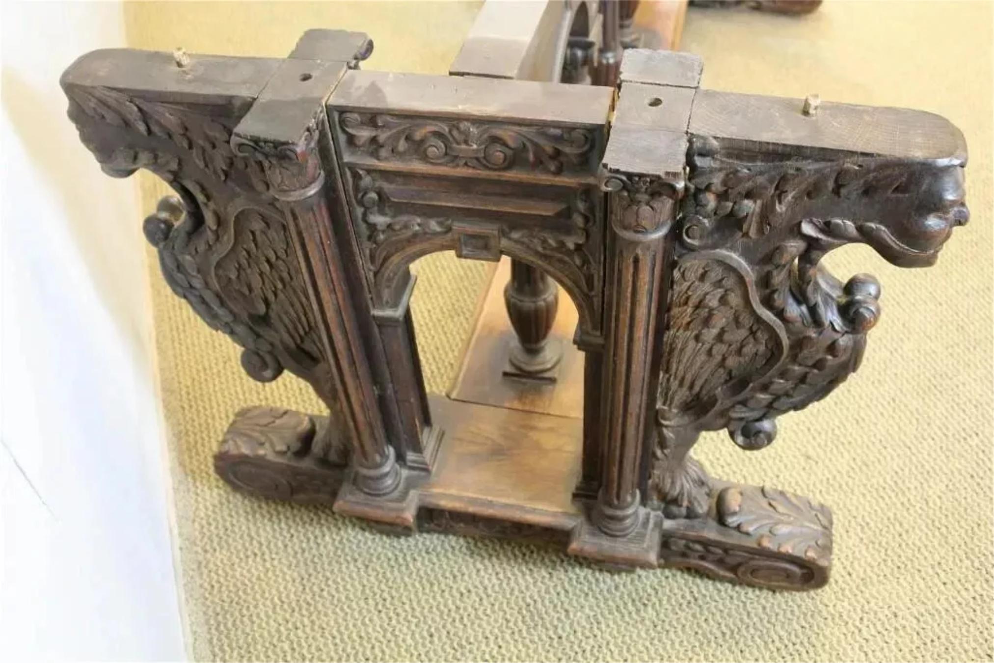 E. 1900s Antique Dining Table, Ren Sty., Carved Oak Extension 120