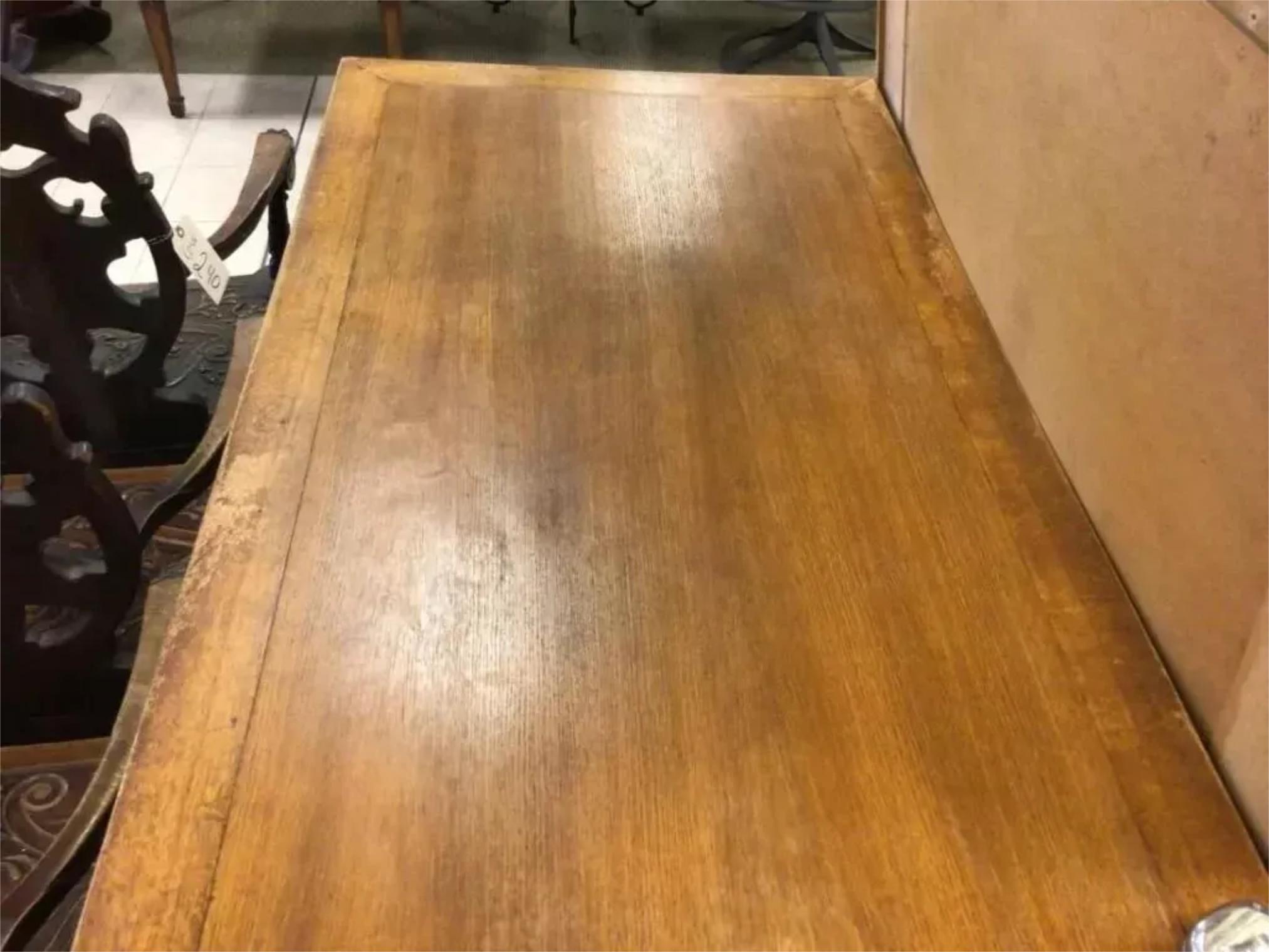 E. 1900s Antique Dining Table, Ren Sty., Carved Oak Extension 120