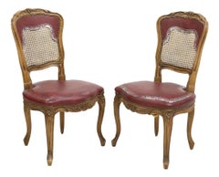 E, 1900s Antique French Louis XV Style, Caned, Walnut, Side Chairs,  Set of 6