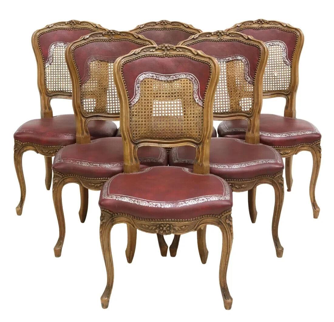 Français E, 1900s Antique French Louis XV Style, Caned, Walnut, Side Chairs,  Ensemble de 6 pièces en vente