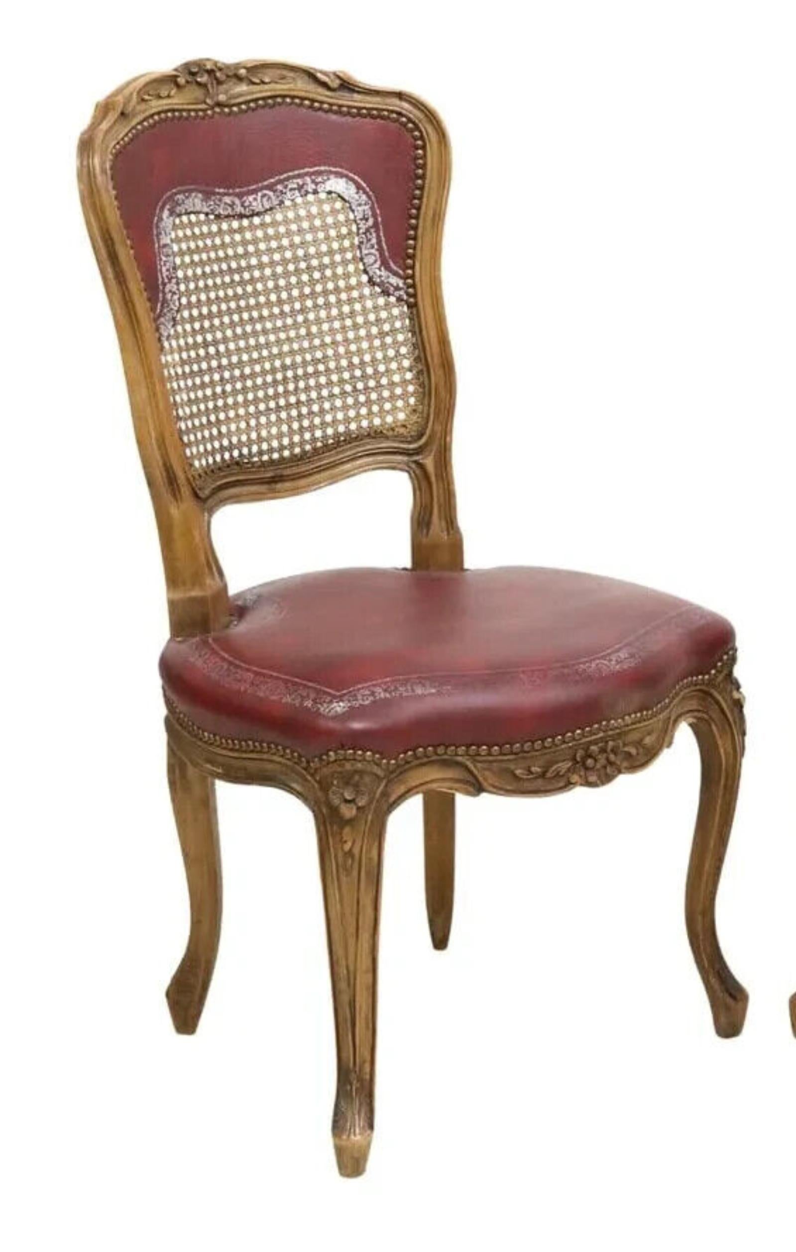 Vannerie E, 1900s Antique French Louis XV Style, Caned, Walnut, Side Chairs,  Ensemble de 6 pièces en vente