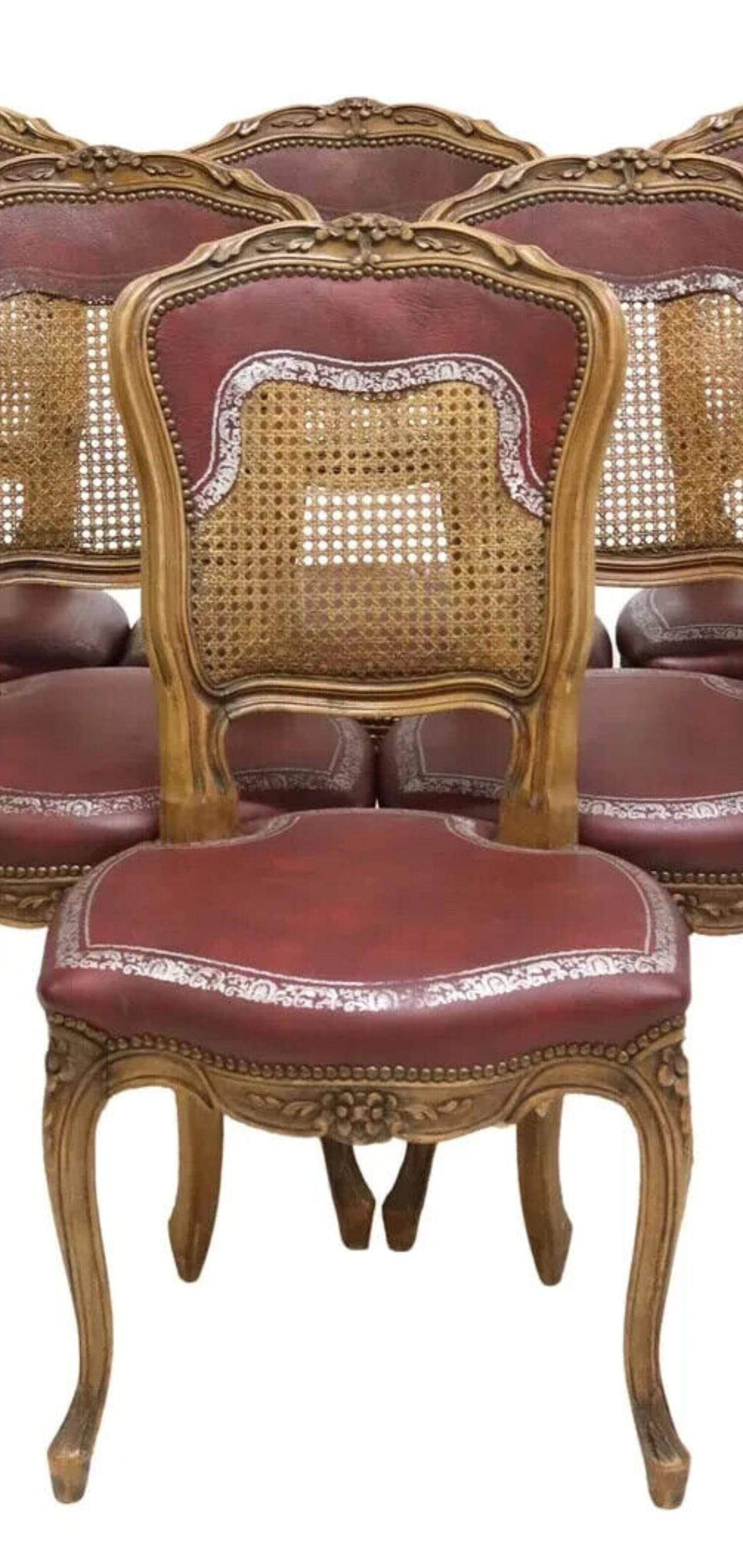 20ième siècle E, 1900s Antique French Louis XV Style, Caned, Walnut, Side Chairs,  Ensemble de 6 pièces en vente