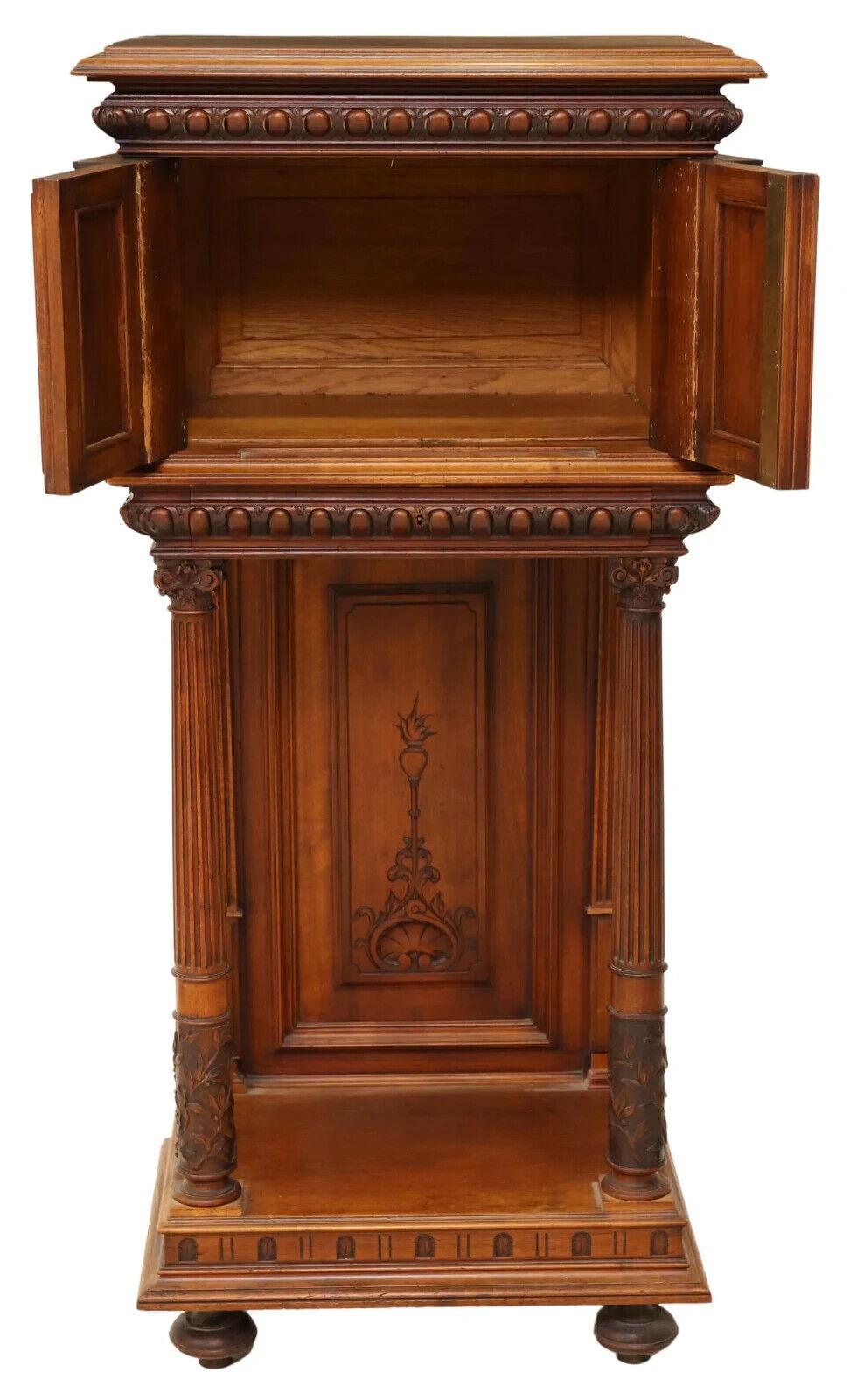 E. 1900's Antique French Neoclassical, Carved, Walnut, On Stand, Figural Cabinet In Good Condition For Sale In Austin, TX