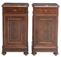 E. 1900's Antique Italian Inlaid Rosewood, Marble, Bedside Cabinets, Set of Two!