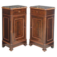 E. 1900's Antique Italian Inlaid Rosewood, Marble, Bedside Cabinets, Set of Two!