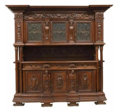 E. 1900s Antique Monumental, Fine Carved, Renaiss. Revival, Walnut Sideboard!!