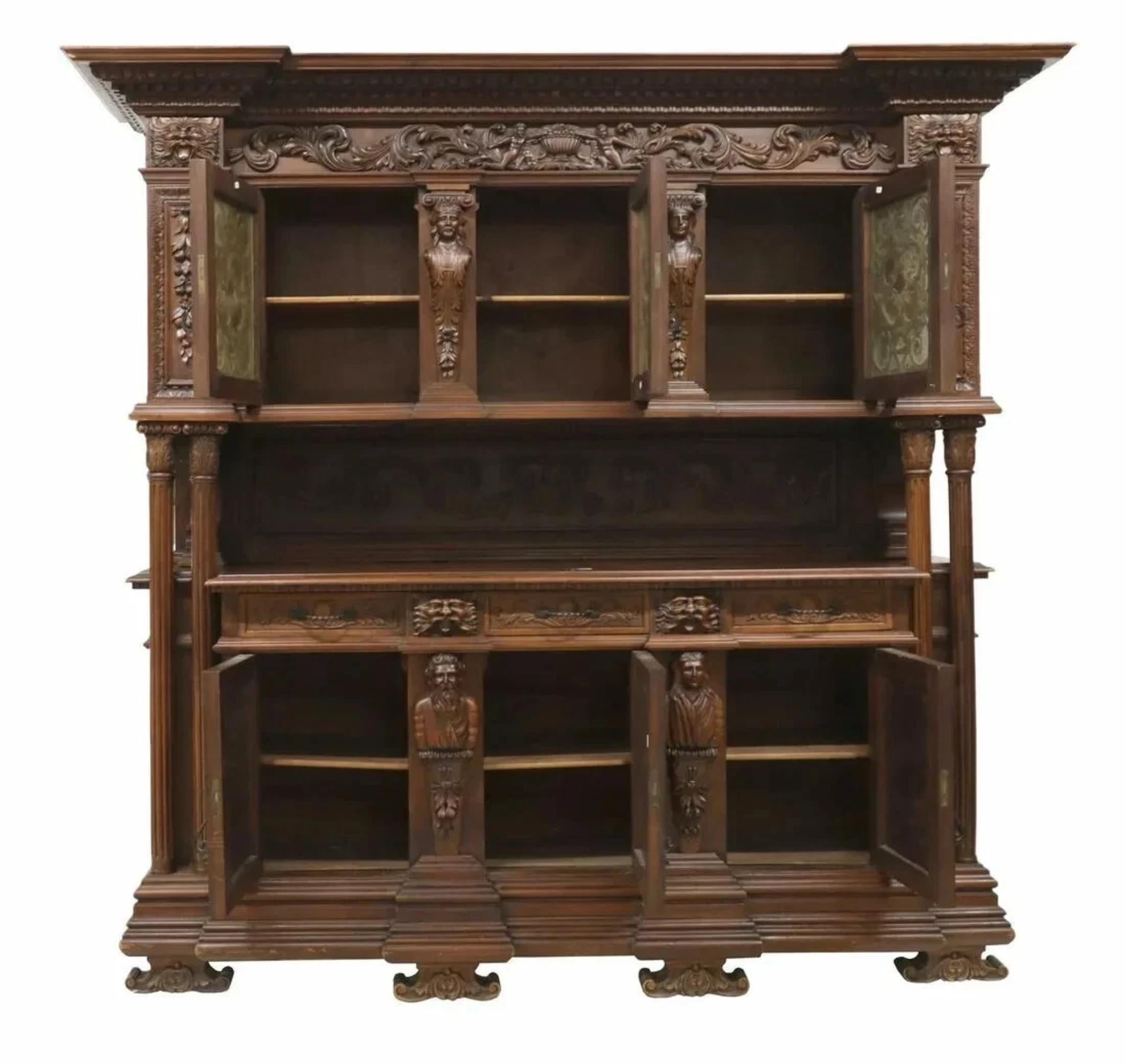 Renaissance Revival E. 1900s Antique Monumental, Fine Carved, Renaiss. Revival, Walnut Sideboard!! For Sale