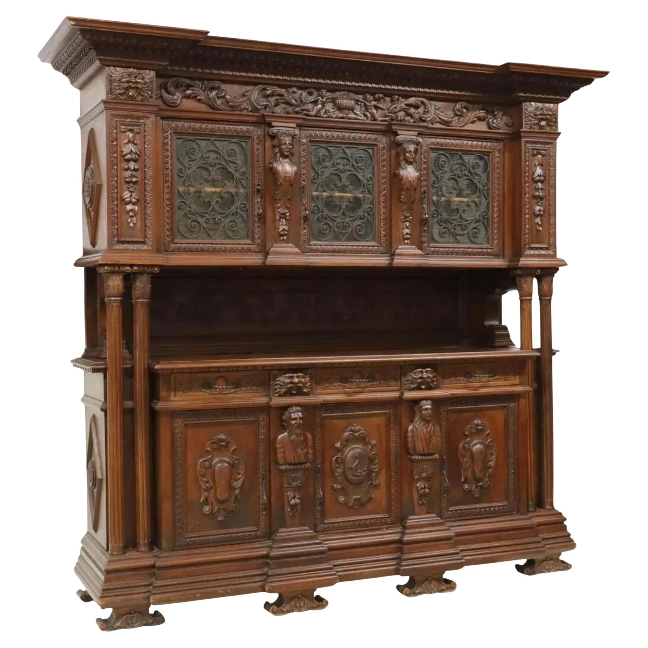 E. 1900s Antique Monumental, Fine Carved, Renaiss. Revival, Walnut Sideboard!! For Sale