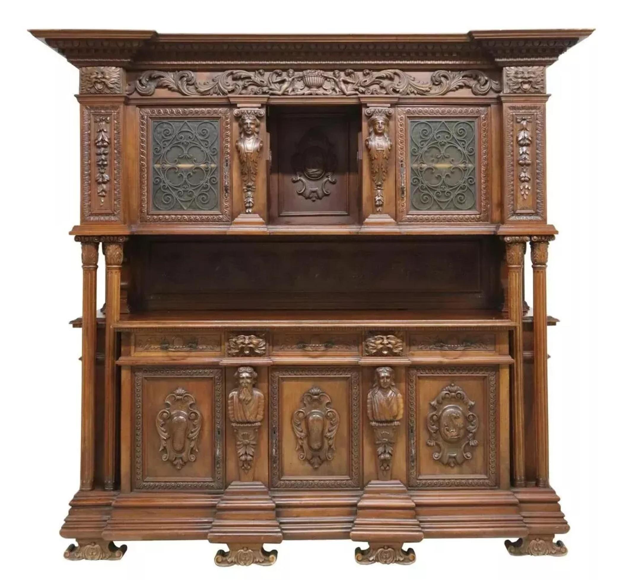 Gorgeous Early 1900s Antique Monumental, Fine Carved, Renaissance Revival, Walnut Sideboard!

 Antique Sideboard, Monumental, Fine Carved, Renaissance  Revival, Walnut,  E. 1900, 20th Century!

Italian Renaissance Revival walnut sideboard, early