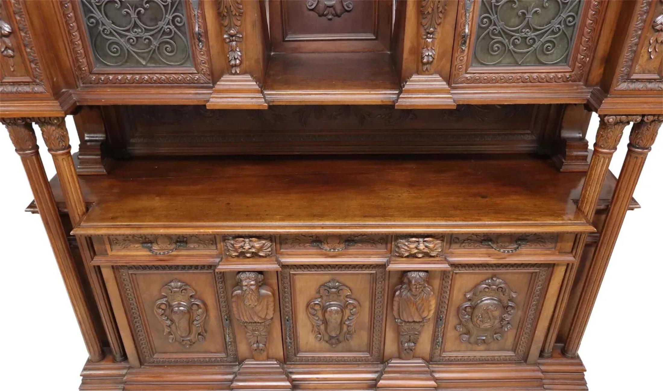 E. 1900s Antique Monumental, Fine Carved, Renaissance Revival, Walnut Sideboard! In Good Condition For Sale In Austin, TX