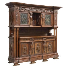 E. 1900s Antique Monumental, Fine Carved, Renaissance Revival, Walnut Sideboard!