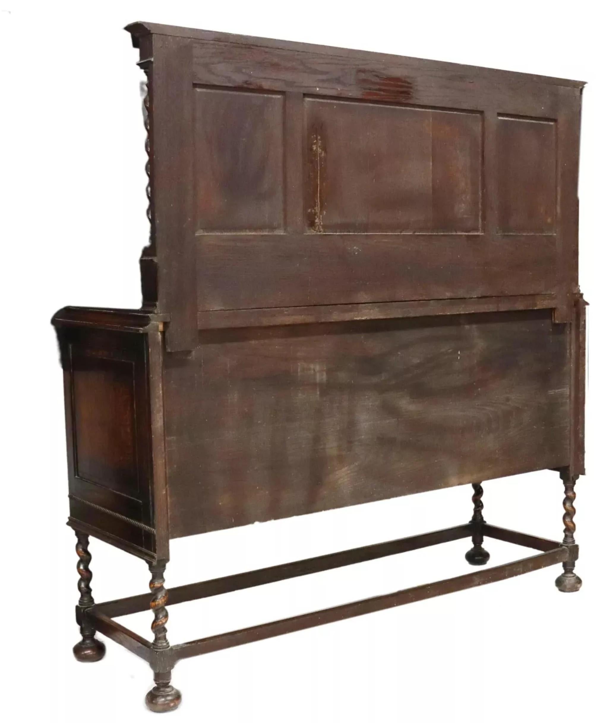 E. 1900's Jacobean Style, Carved Wood, English, Oak Barley Twist Sideboard 2