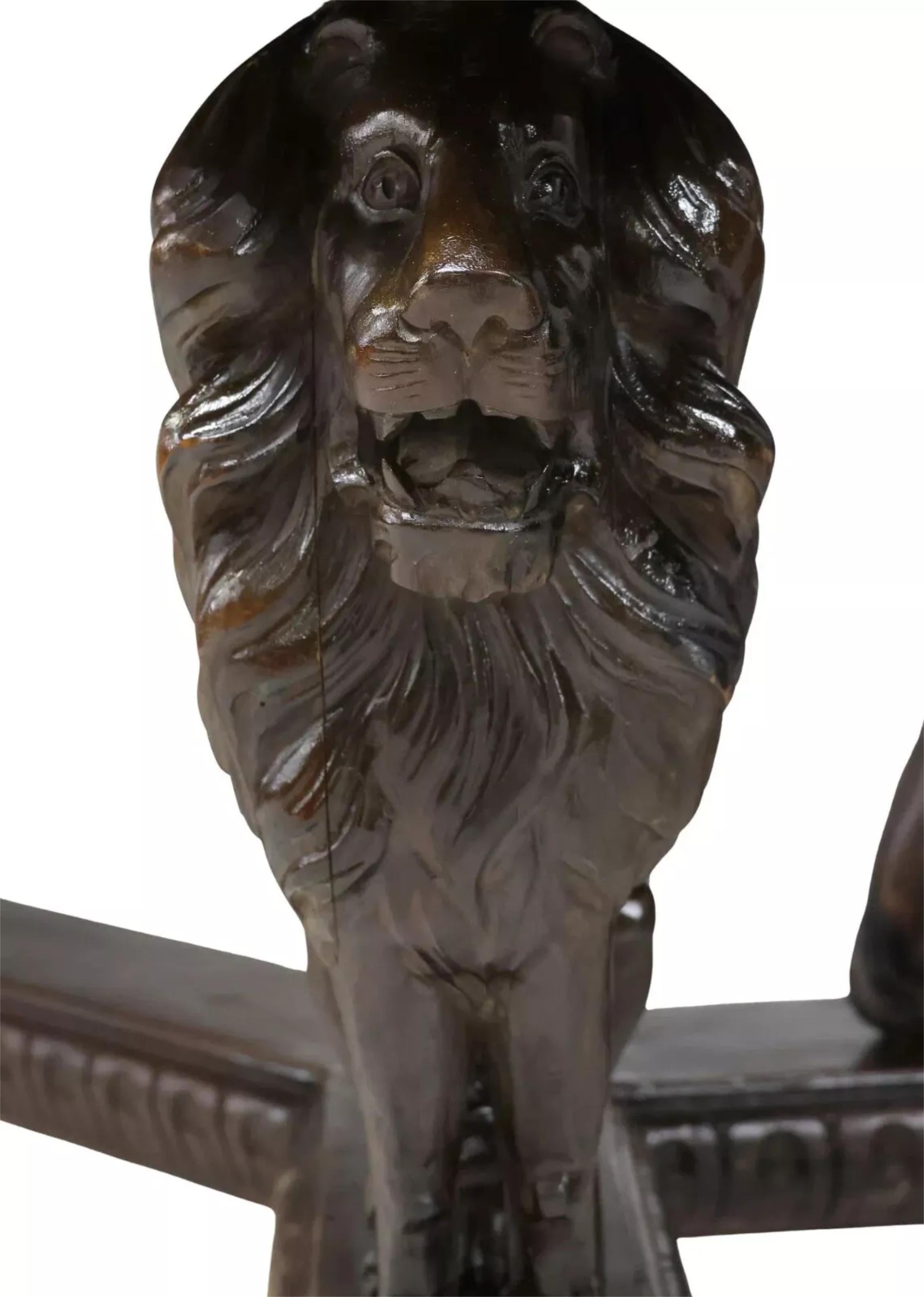 Wood E. 1900s Lions, Italian Renaissance Revival, Carved, Walnut Extension Table! For Sale