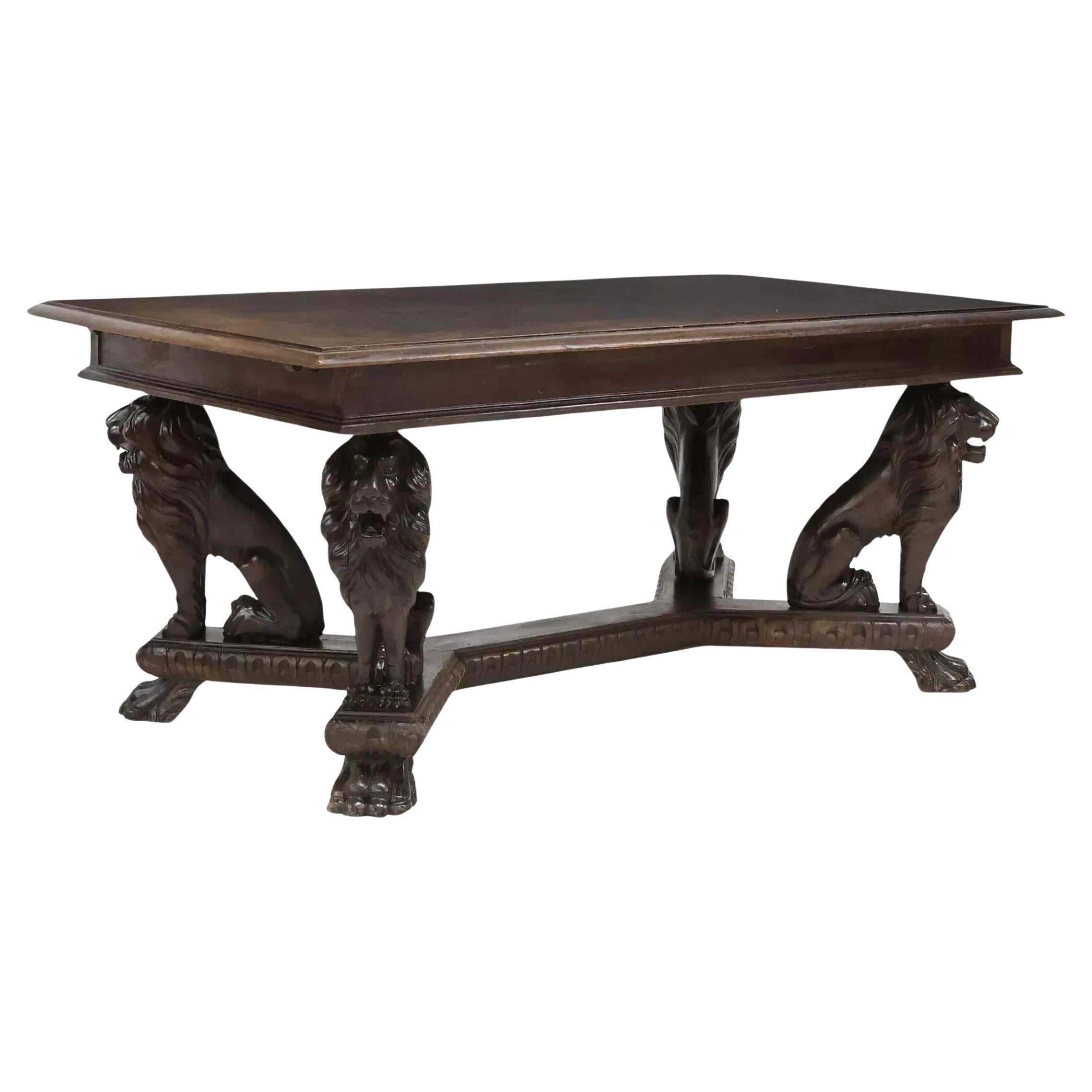 E. 1900s Lions, Italian Renaissance Revival, Carved, Walnut Extension Table!