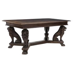 E. 1900s Lions, Italian Renaissance Revival, Carved, Walnut Extension Table!