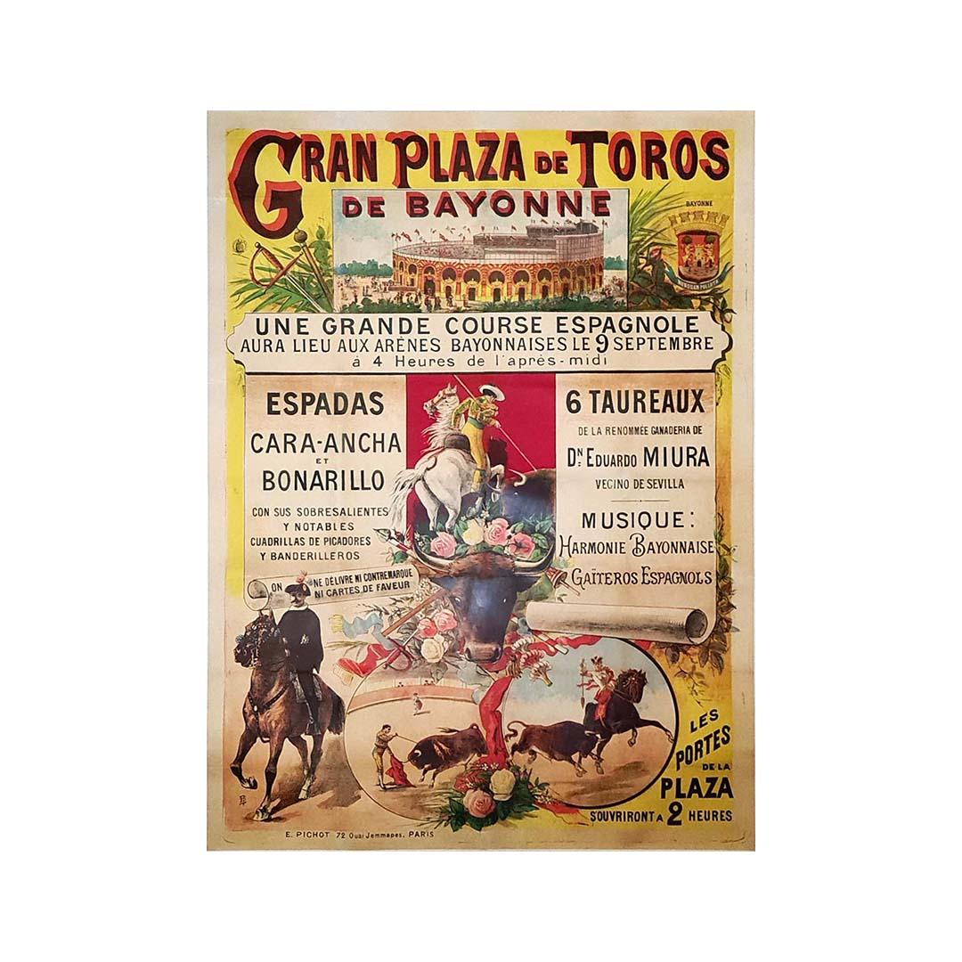 Original Poster of Corrida by E.A.D. from 1890 Gran plaza de toros Bayonne - Print by E. A. D.
