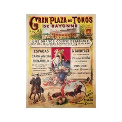 Antique Original Poster of Corrida by E.A.D. from 1890 Gran plaza de toros Bayonne