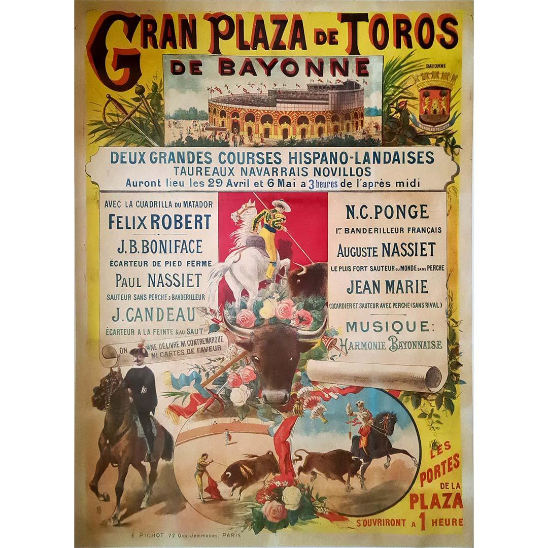 Affiche originale de Corrida par E.A.D., provenant de la Gran plaza de toros Bayonne, 1890