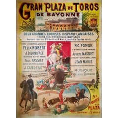 Antique Original Poster of Corrida by E.A.D. from 1890 Gran plaza de toros Bayonne