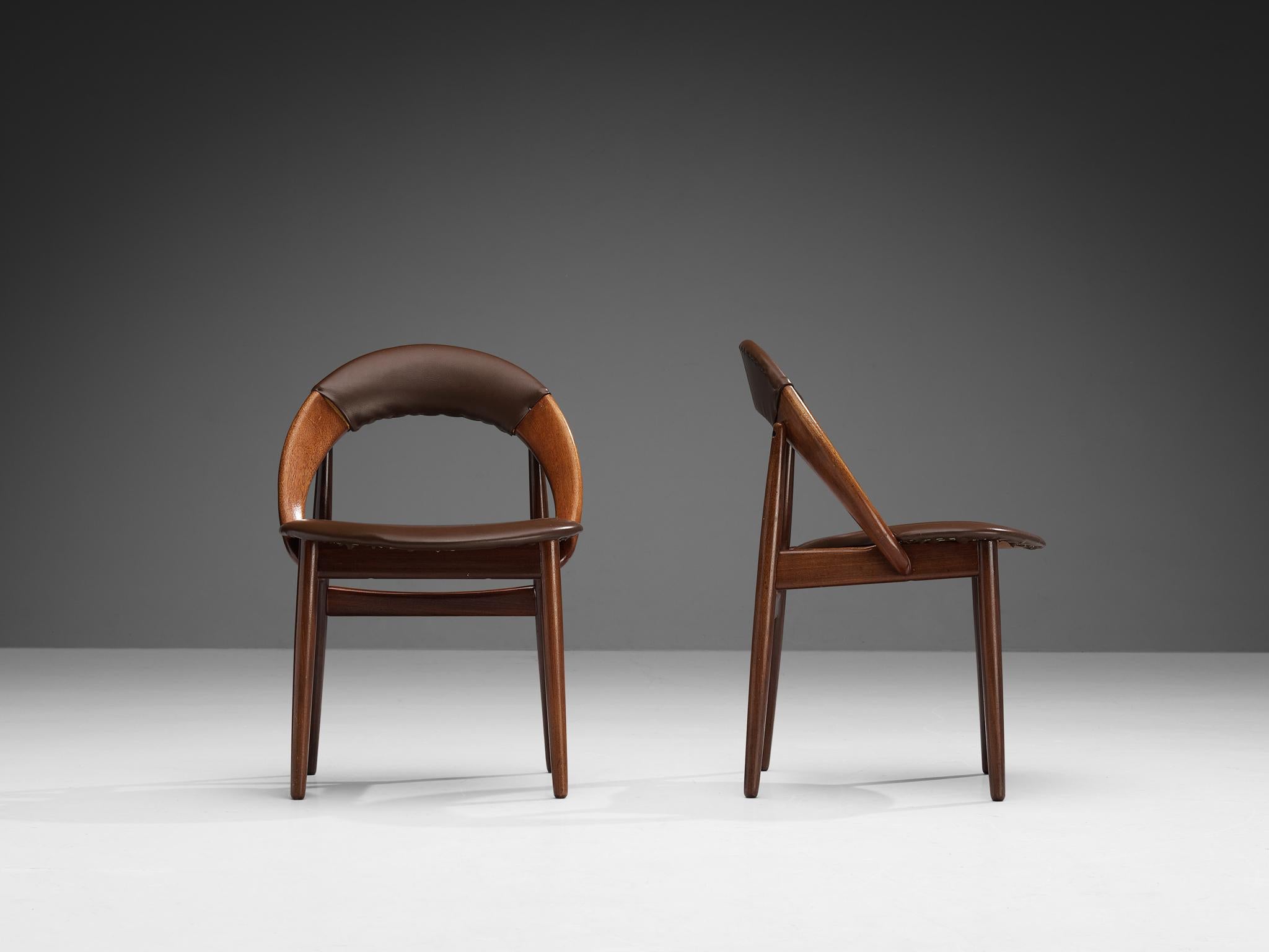 Scandinavian Modern E. A. Johansson & A. H. Olsen Set of Six Chairs in Teak and Leatherette 