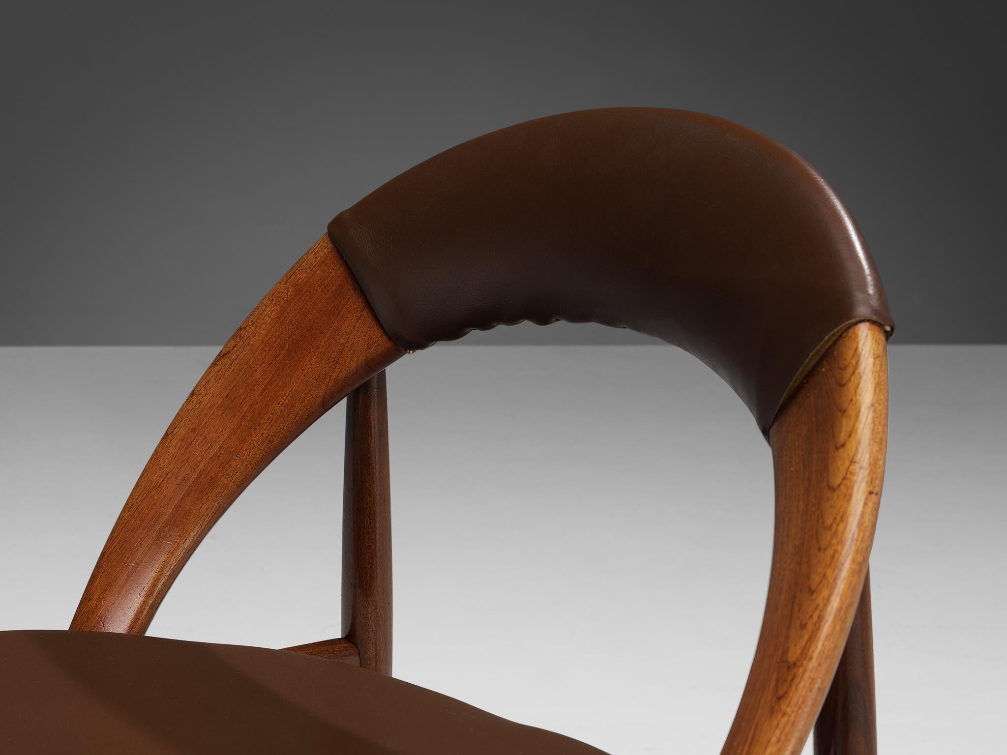 Danish E. A. Johansson & A. H. Olsen Set of Six Chairs in Teak and Leatherette 