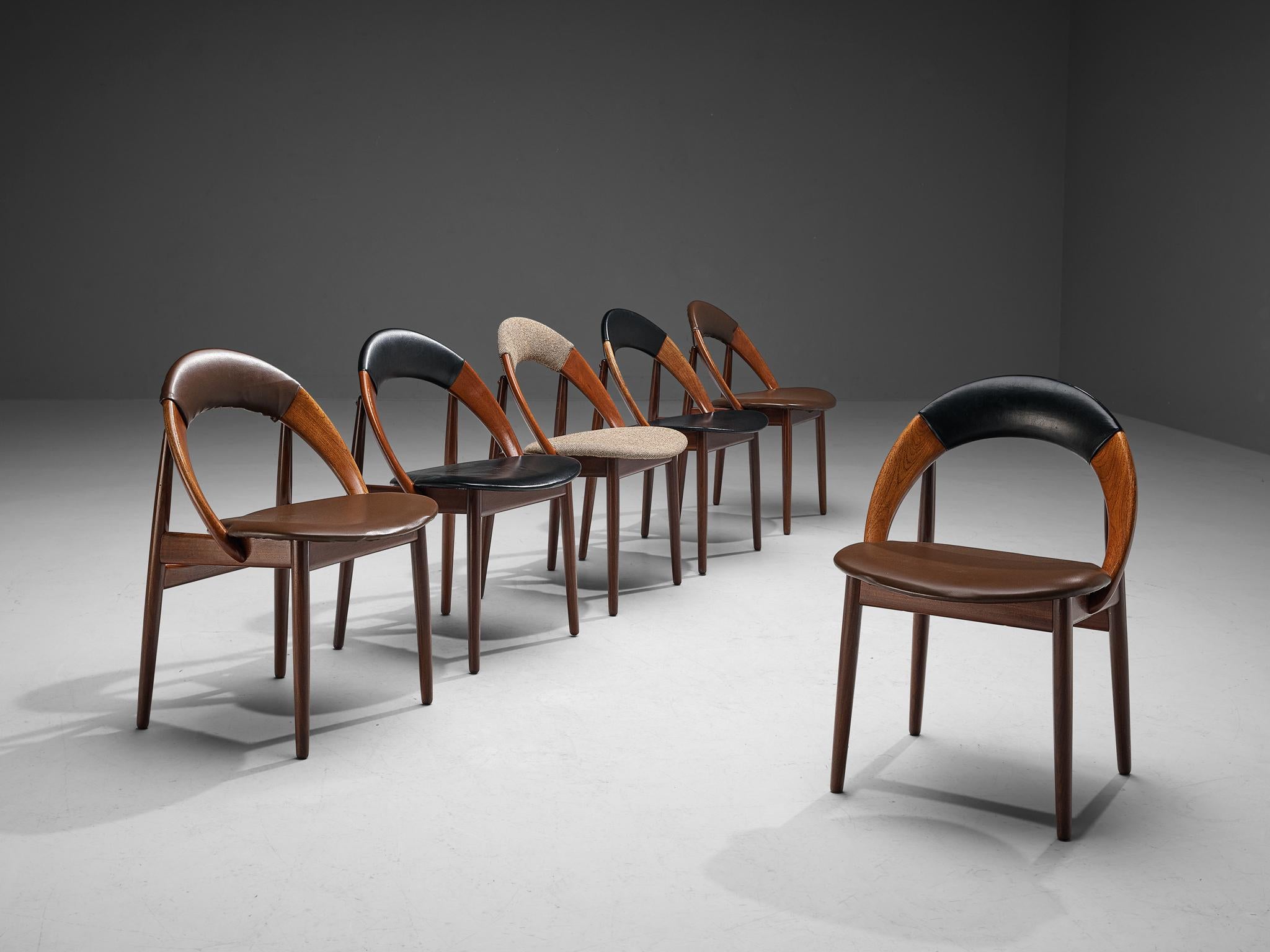 E. A. Johansson & A. H. Olsen Set of Six Chairs in Teak and Leatherette  In Good Condition In Waalwijk, NL