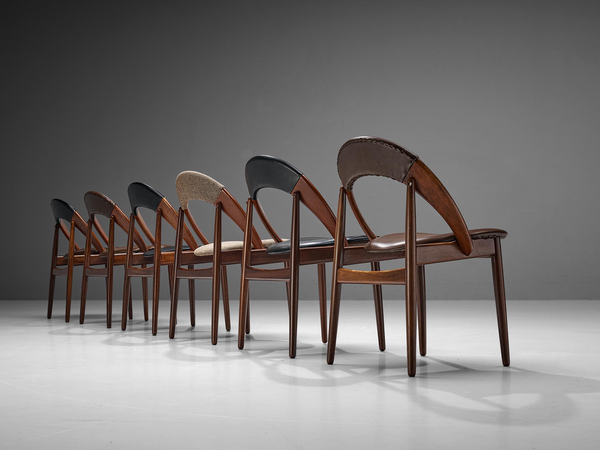 Mid-20th Century E. A. Johansson & A. H. Olsen Set of Six Chairs in Teak and Leatherette 