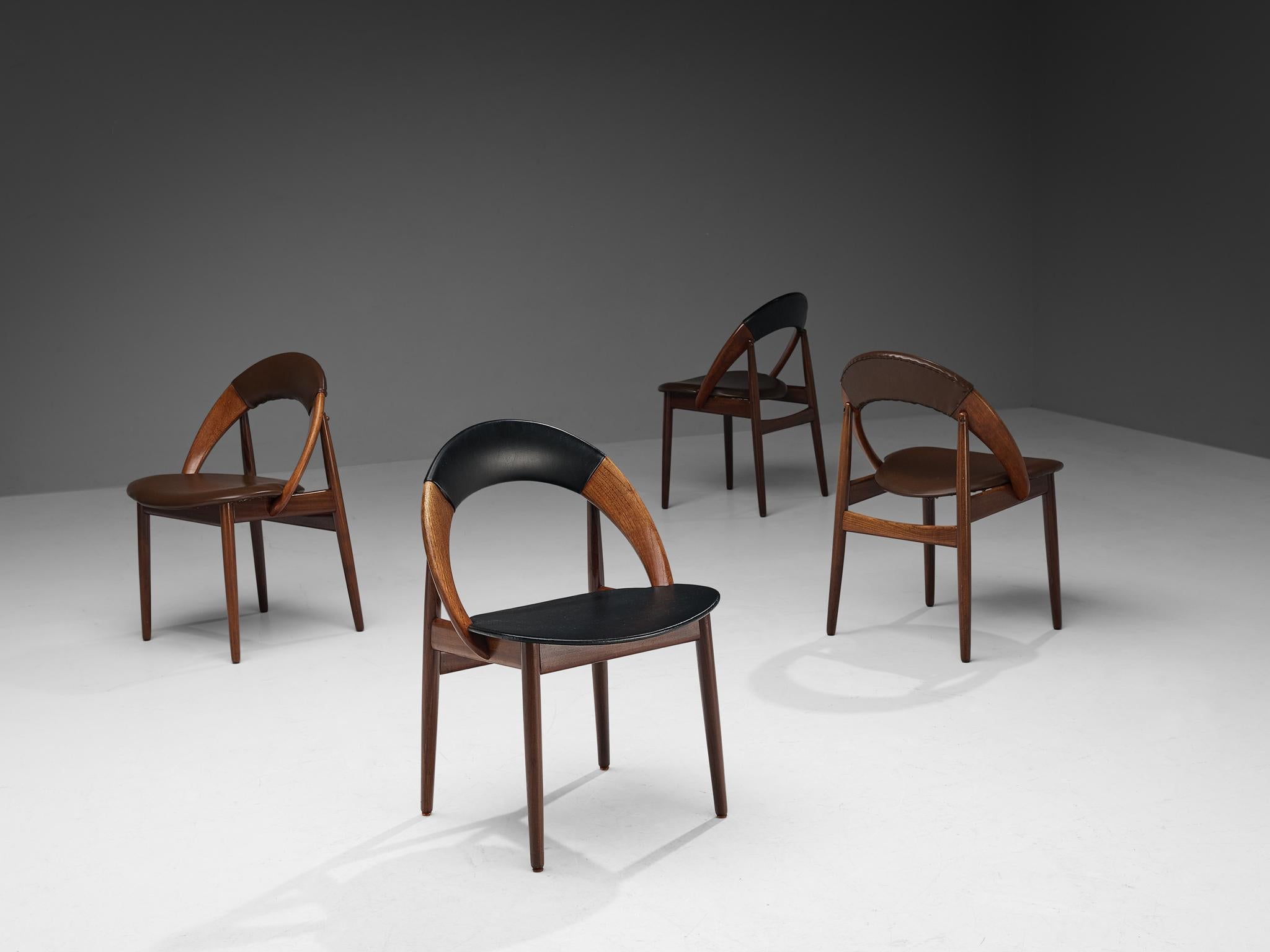Faux Leather E. A. Johansson & A. H. Olsen Set of Six Chairs in Teak and Leatherette 
