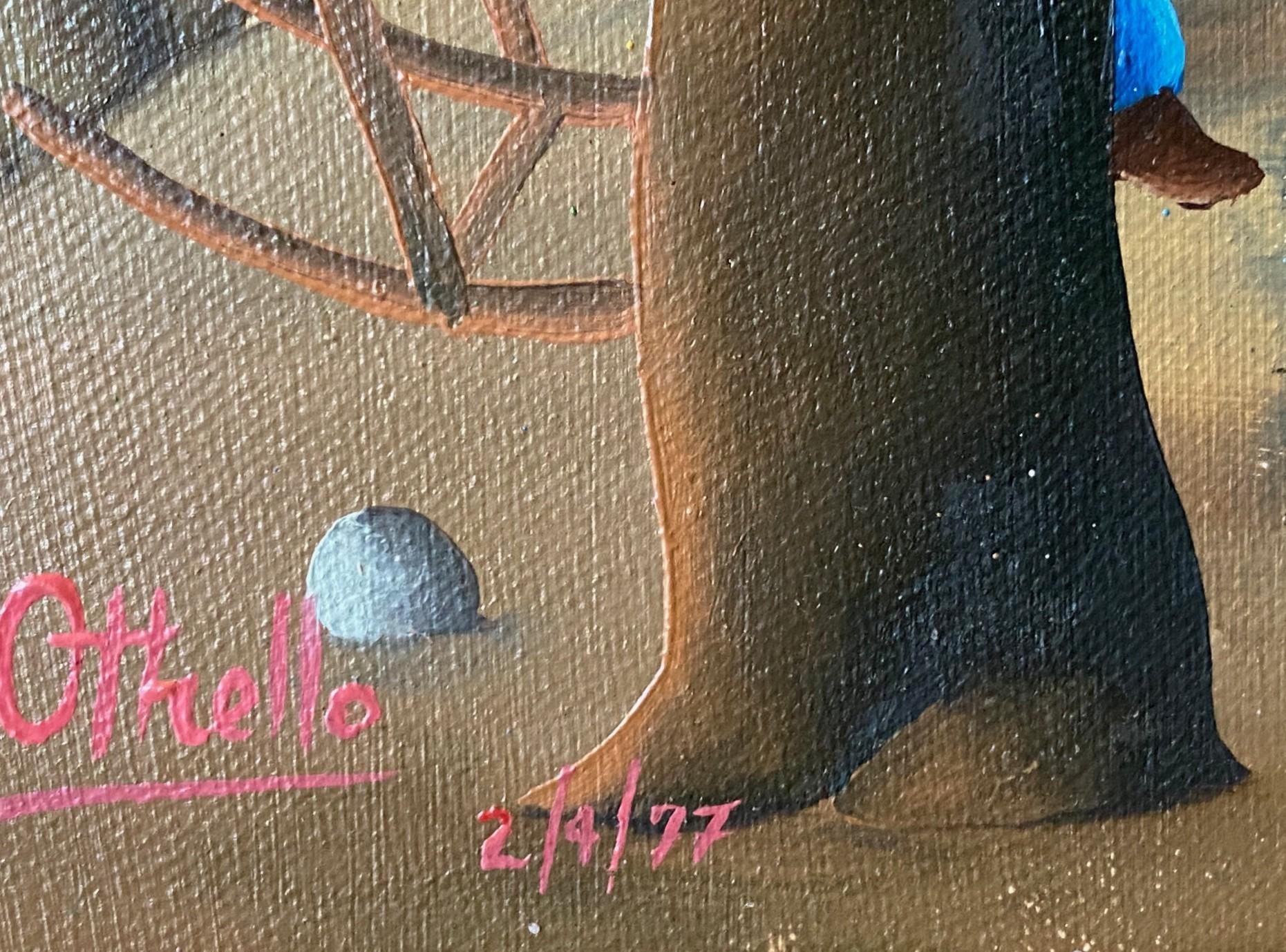 E A Othello Signé Haiti Original Haitian Folk Art Village Scene Oil Painting en vente 8