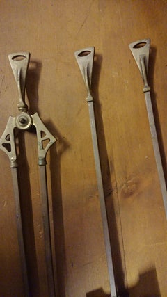 E A Taylor attri, Glasgow School. A Set of 3 Arts & Crafts Brass Fire Utensils