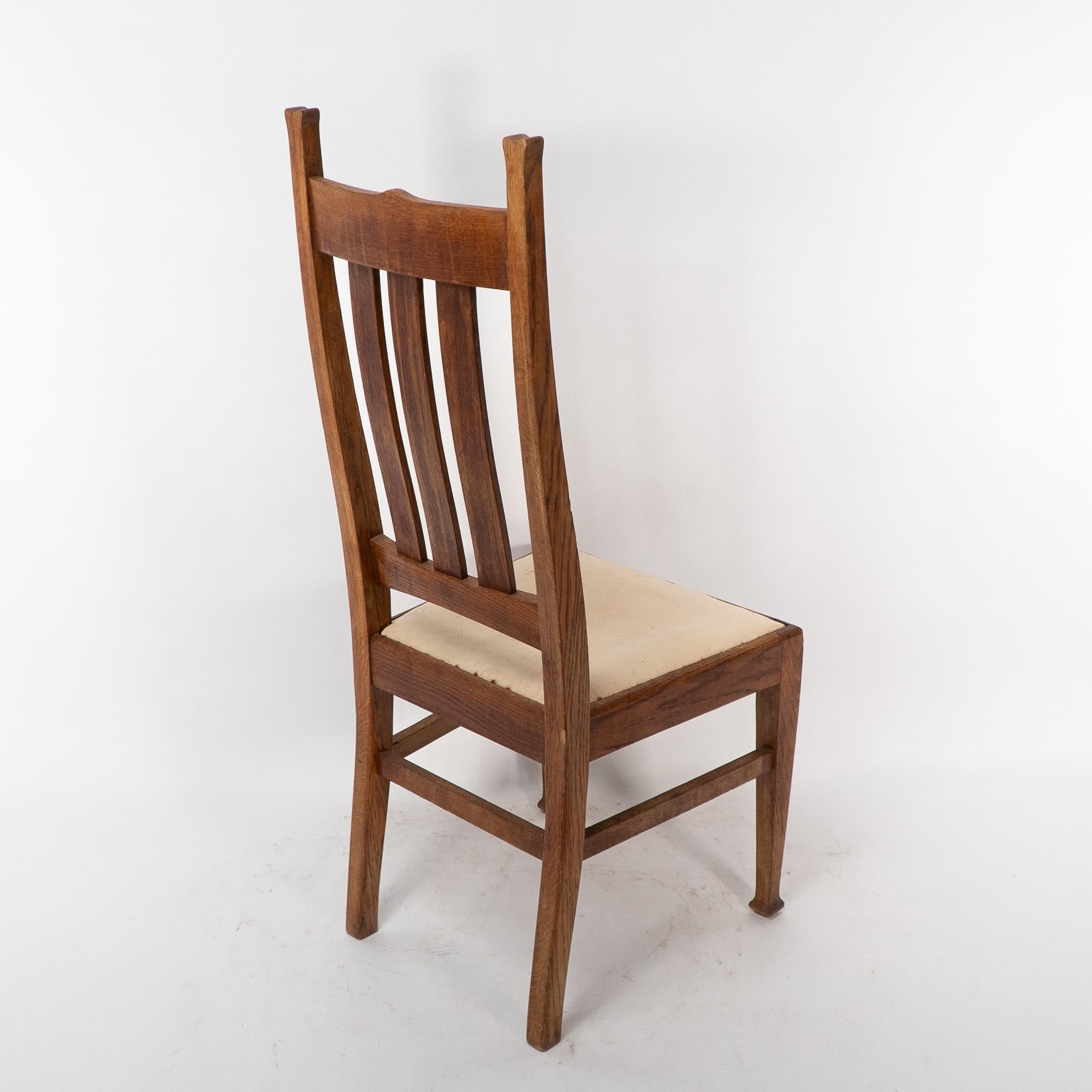 E A Taylor for Wylie & Lochhead. A set of four Arts and Crafts oak dining chairs For Sale 7