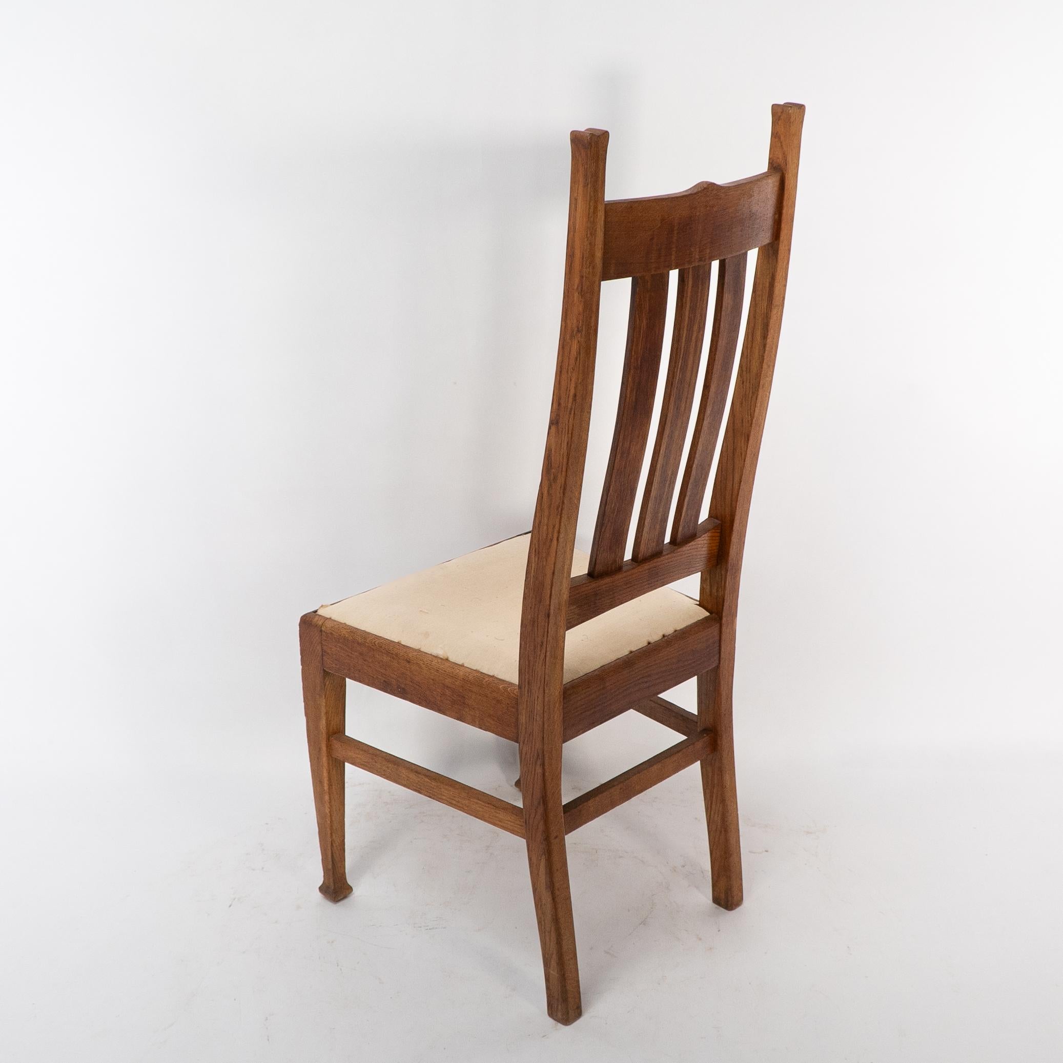 E A Taylor for Wylie & Lochhead. A set of four Arts and Crafts oak dining chairs For Sale 9