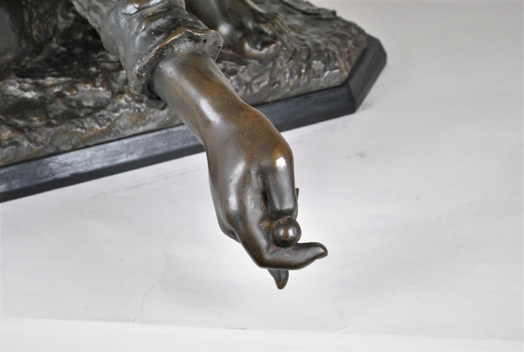 Art Nouveau E Astorri, Marble Player, Signed Bronze, Late 19th / Early 20th Century For Sale