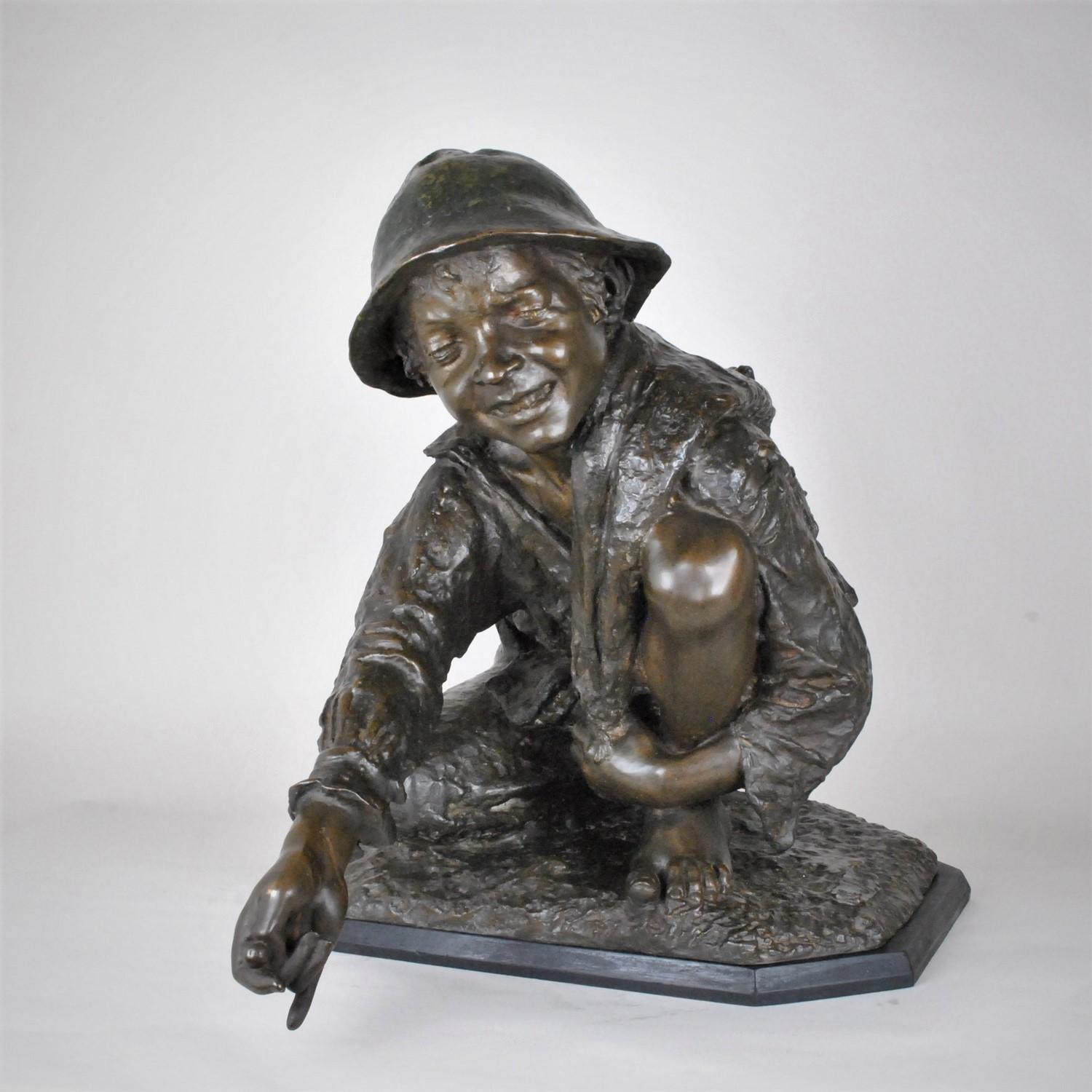 E Astorri, Marble Player, Signed Bronze, Late 19th / Early 20th Century In Good Condition For Sale In MARSEILLE, FR