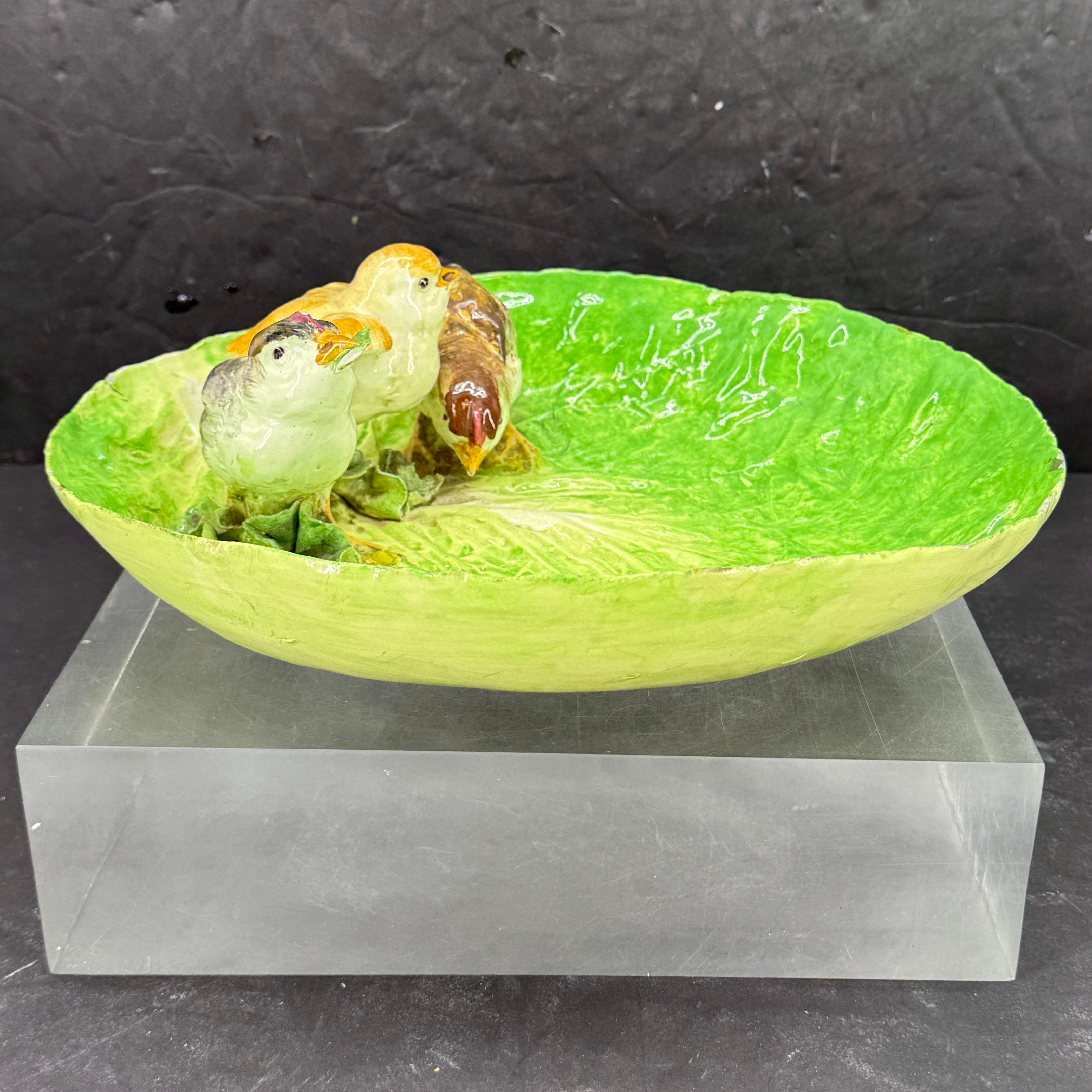 E B Napoli Maiolica Napoliware Piatto ciotola Uccello Foglia di Cavolo in vendita 3